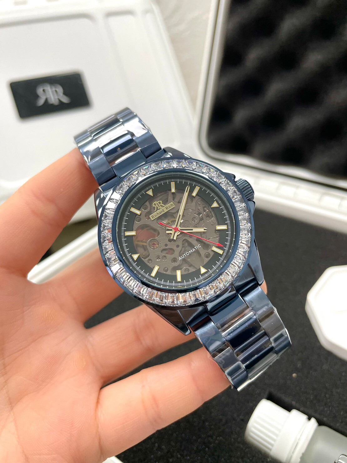 【Richard Rich】RR 海軍上將系列 海軍藍 鑽圈 縷空錶盤 自動機械 不鏽鋼腕錶