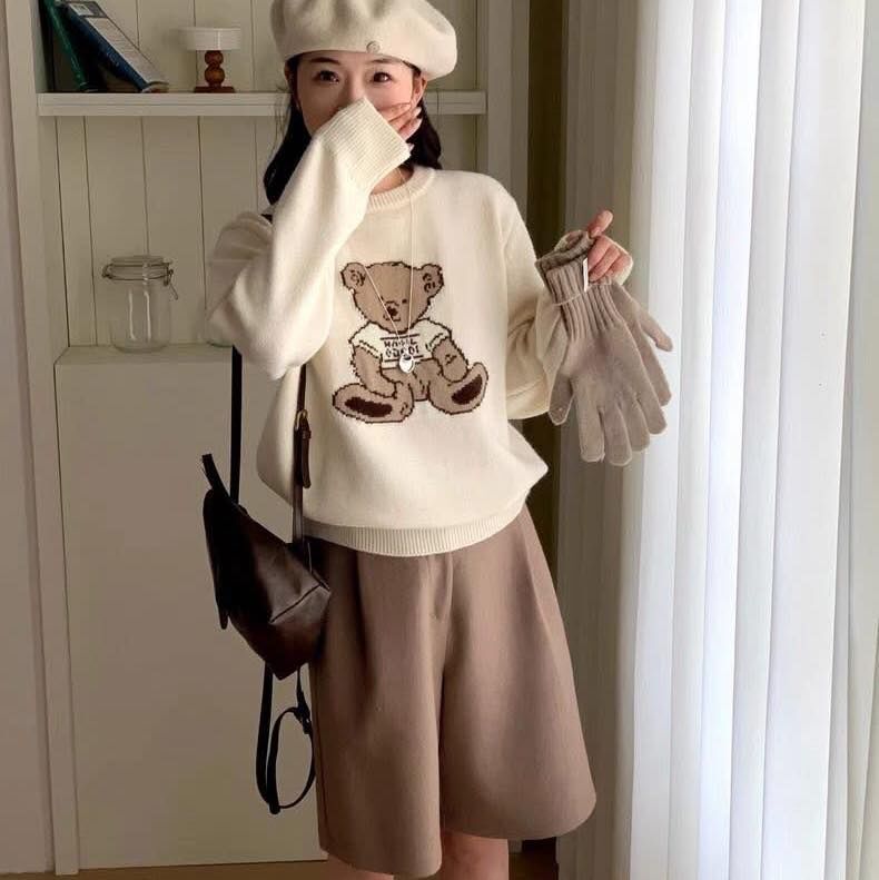 【可愛百搭的泰迪熊造型針織上衣】（現貨）