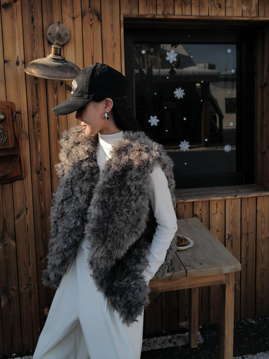 皮草羊捲毛外搭背心*2色