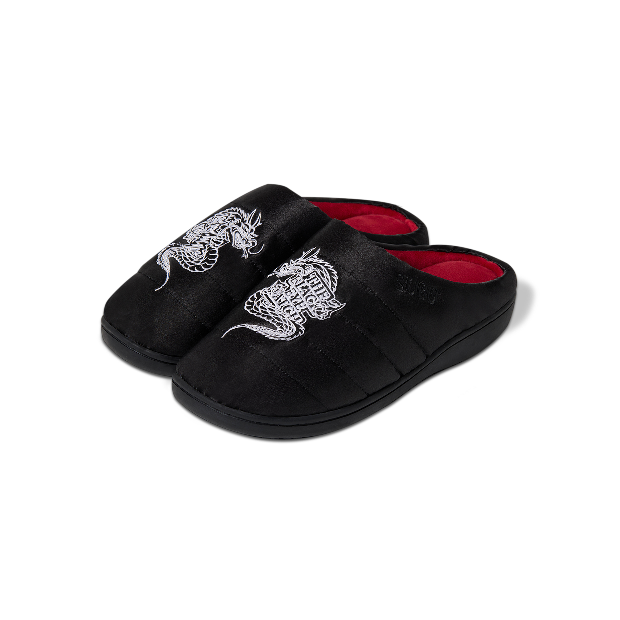 BLACK EYE PATCH SATIN DRAGON SUBU SANDALS BLACK