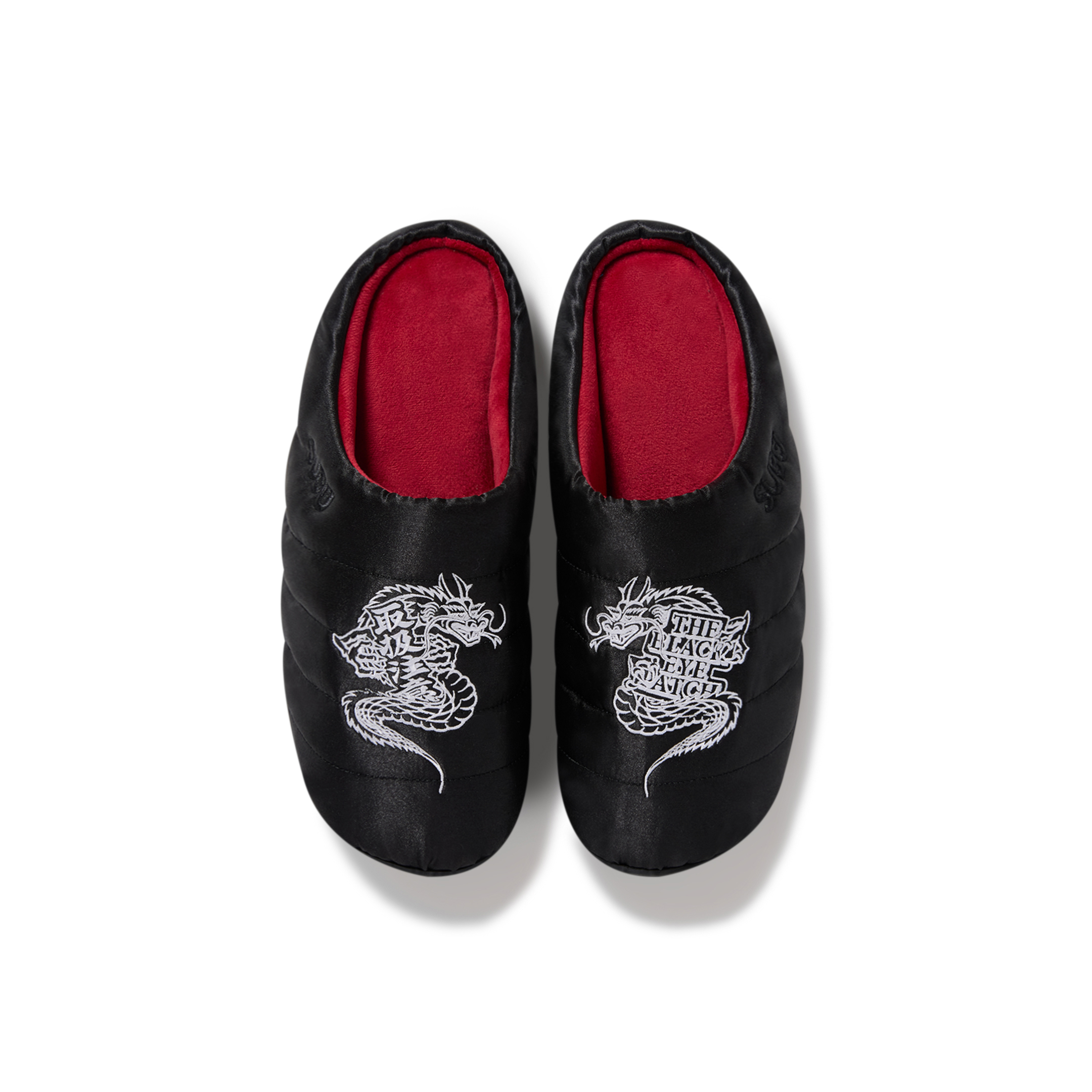 BLACK EYE PATCH SATIN DRAGON SUBU SANDALS BLACK