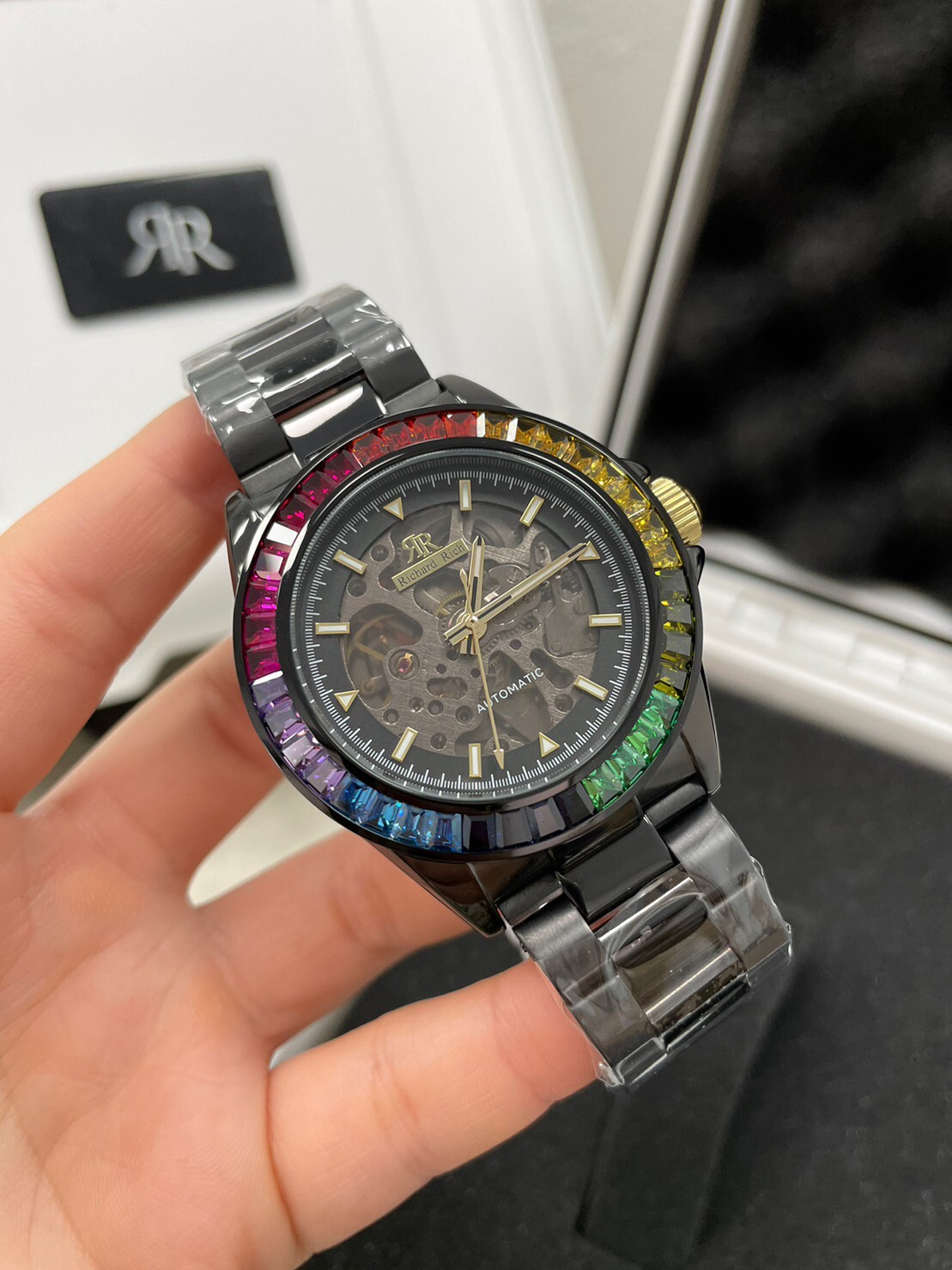 【Richard Rich】RR 海軍上將系列 黑色 彩鑽圈 縷空錶盤 自動機械 不鏽鋼腕錶
