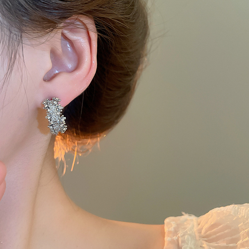 許我耀眼 鑲鑽超閃C行耳針(925銀針)