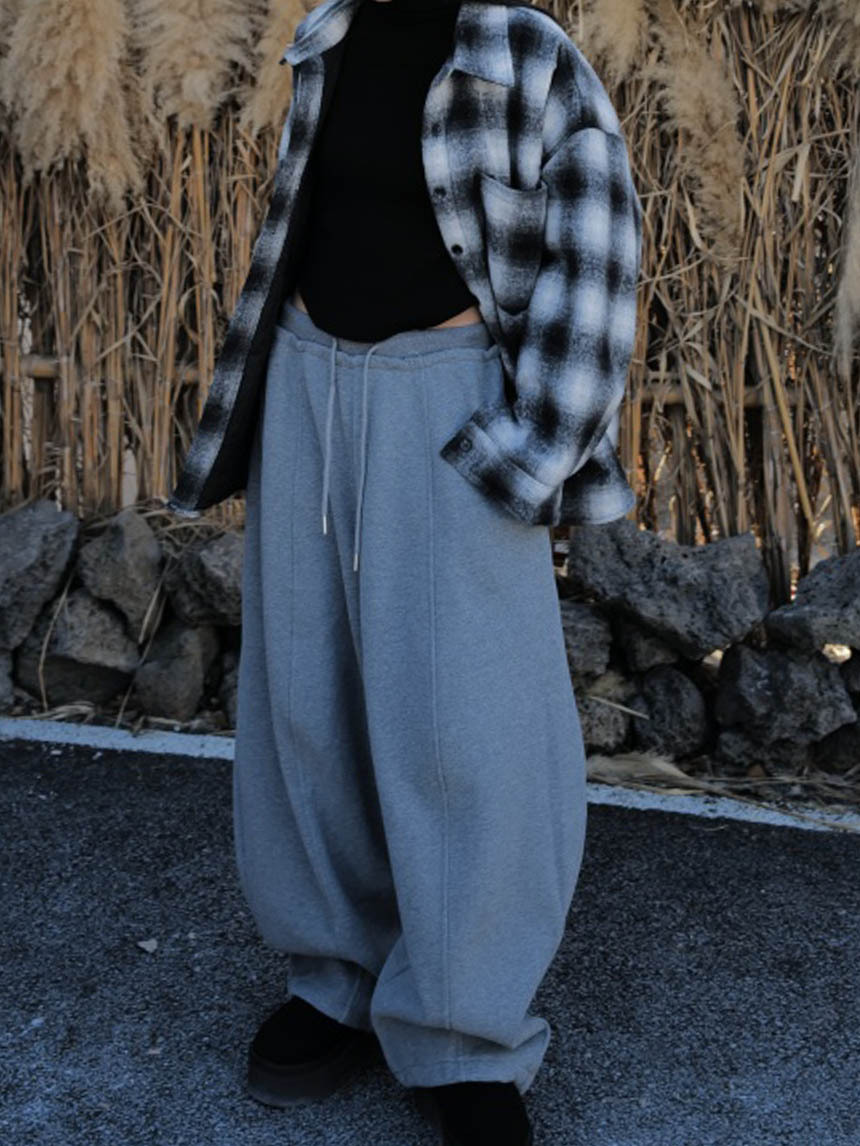 厚磅內磨毛車中線抽繩拼接彎刀棉褲*3色