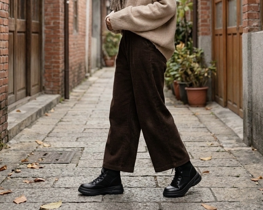 Sanly Joy 克洛伊真皮短靴細節特寫，展示適合寬腳板的舒適楦頭與 3cm 顯高厚底設計，專為台灣女性打造的顯瘦短靴，解決穿靴子腳痛與比例不好的困擾，兼具時尚與舒適度。