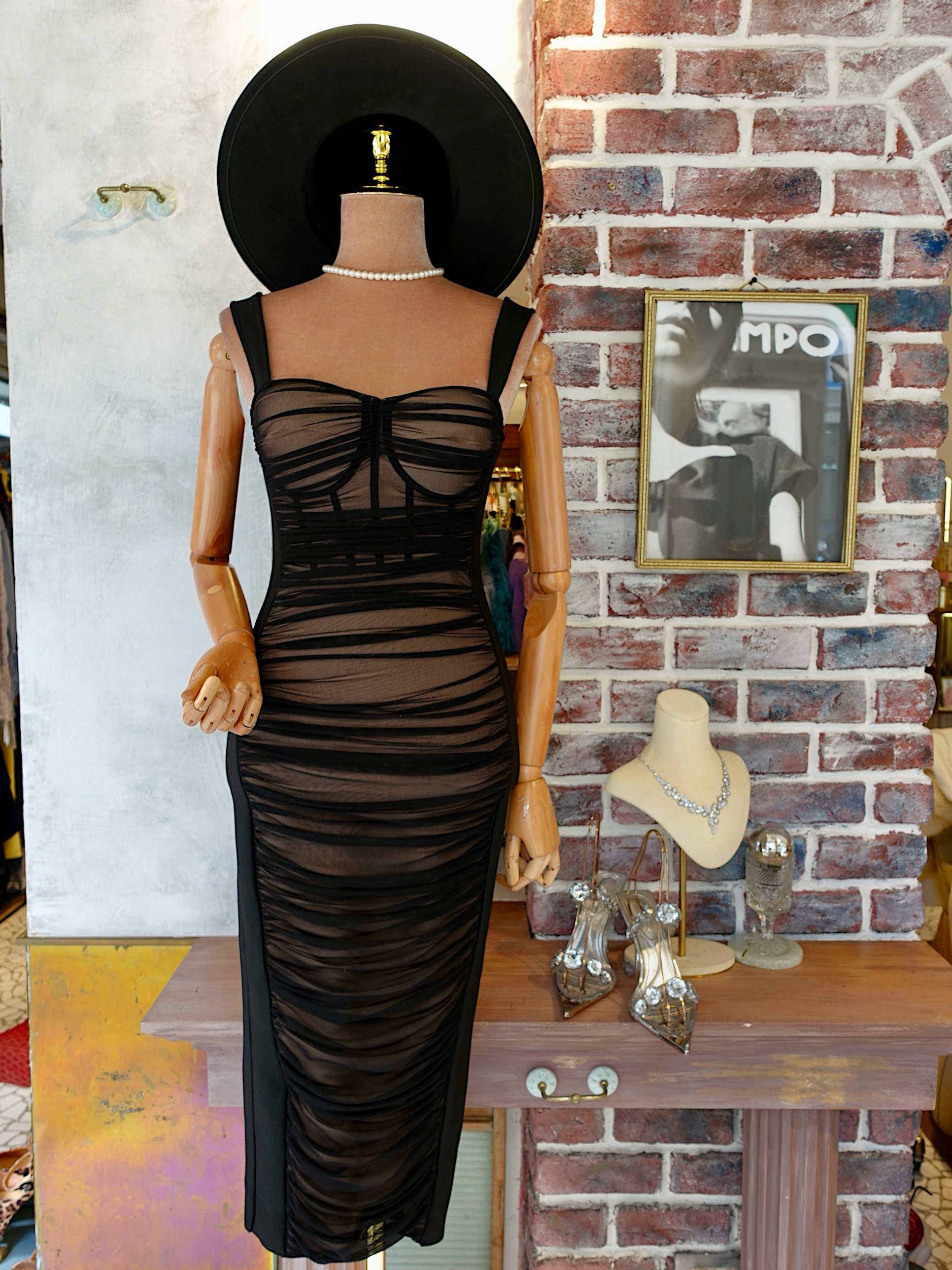 Black Dream黑色網紗抓皺馬甲繃帶Dress