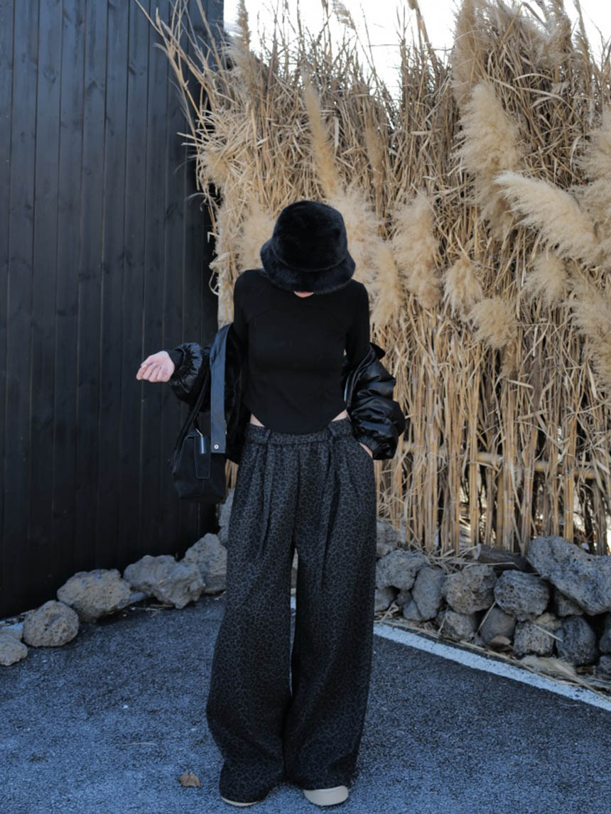 附腰帶闊腿豹紋褲*2色