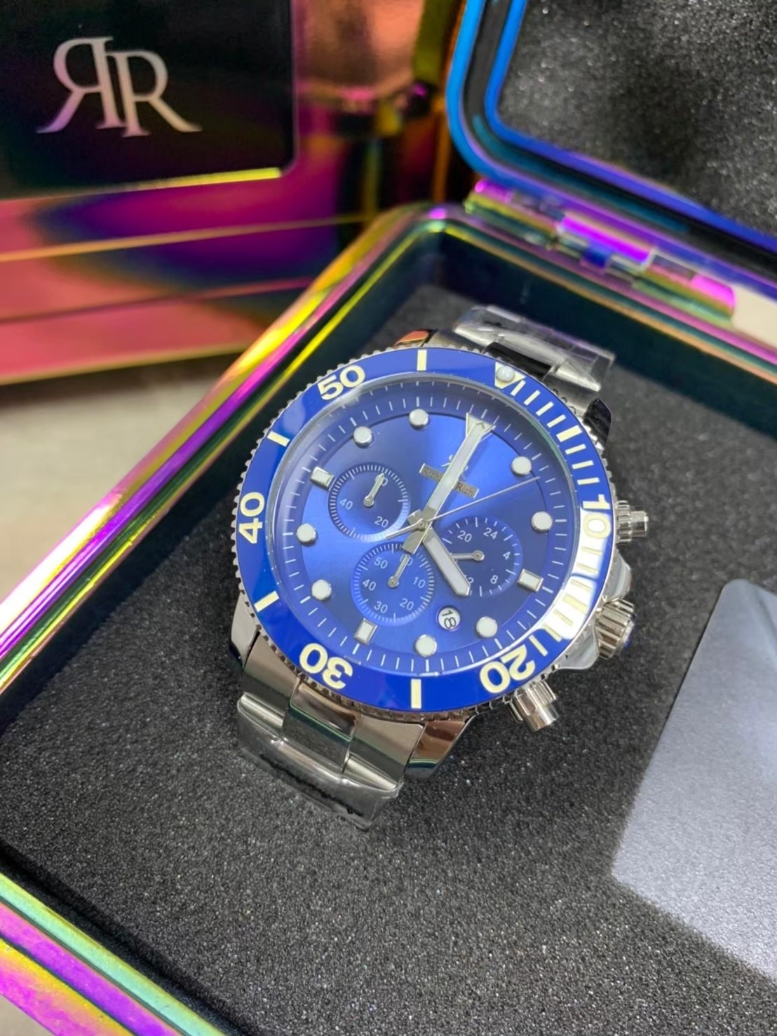 【Richard Rich】RR 陶瓷三眼系列 海洋之星 銀藍 計時三眼 陶瓷圈 潛水錶 不鏽鋼腕錶