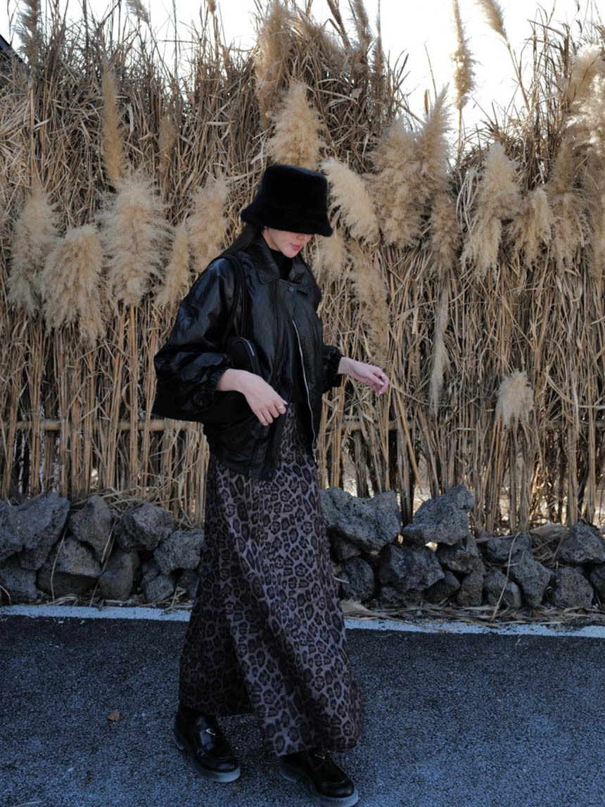 麂皮豹紋微傘裙*2色