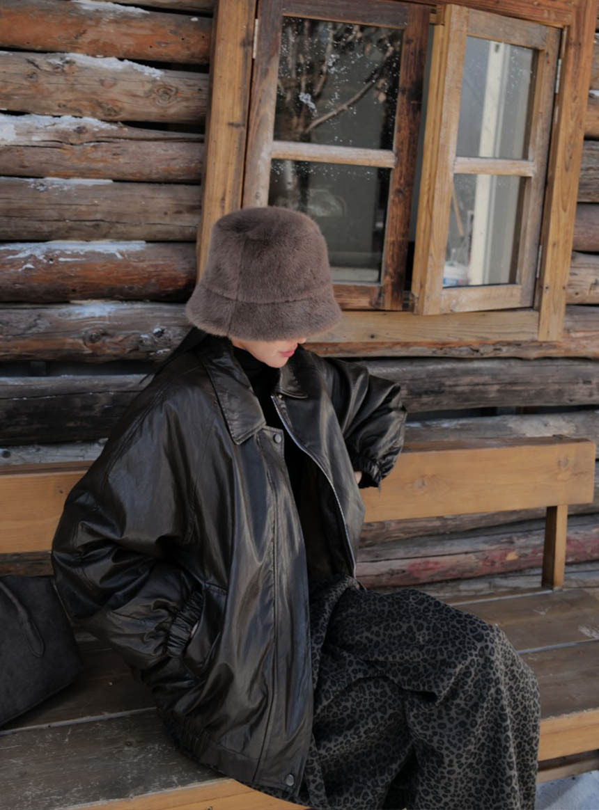 內貂毛絨皮革外套*2色