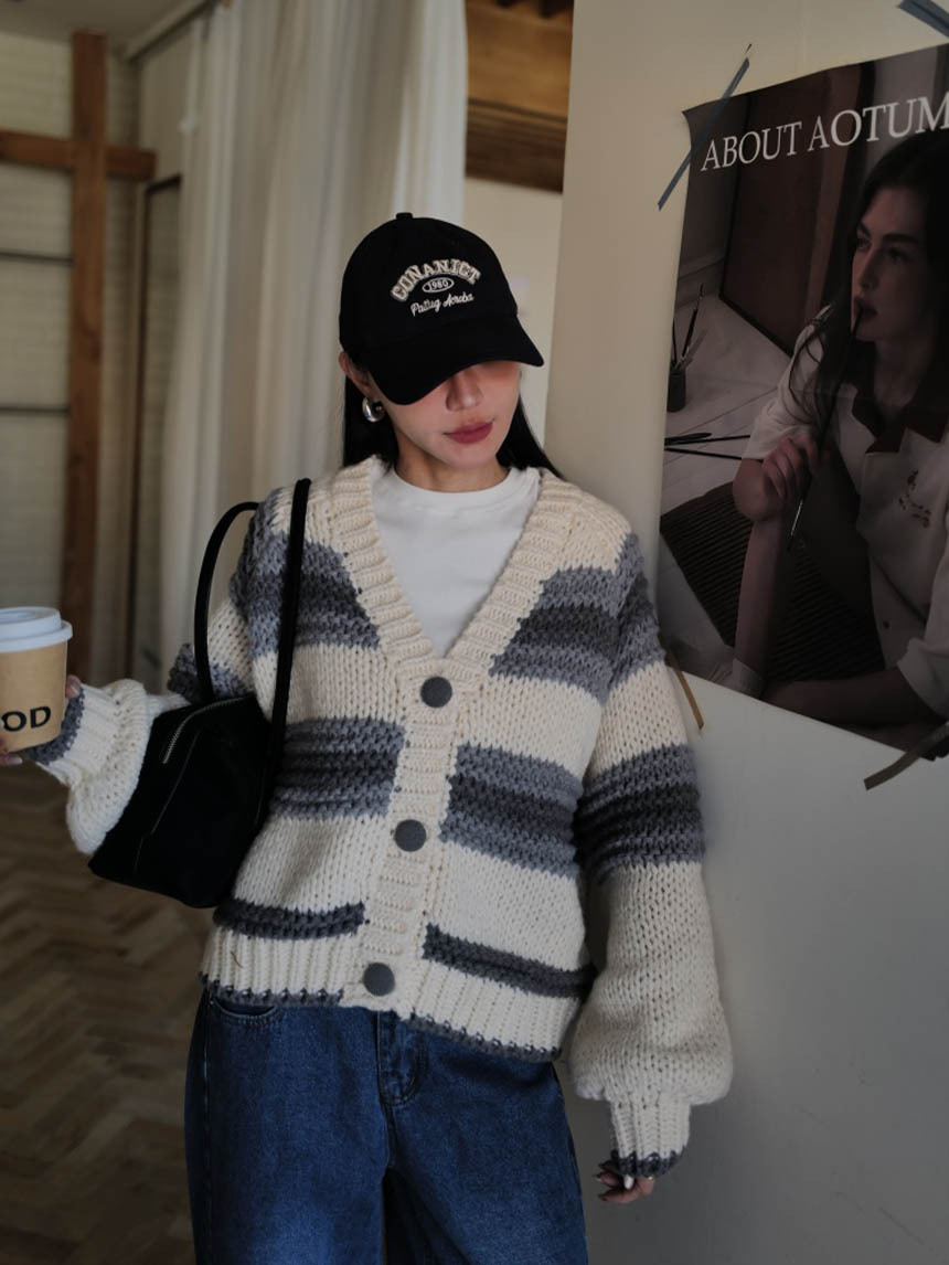 粗針織條紋外套*3色