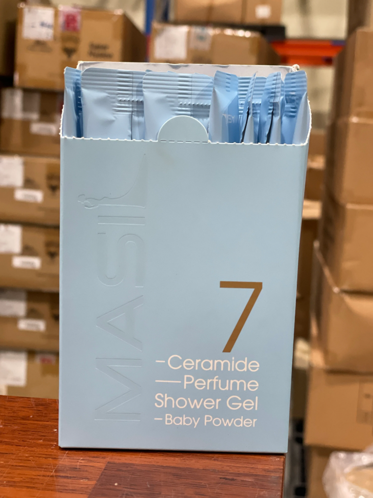 MF45 MASIL 7 CERAMIDE PERFUME SHOWER GEL  STICK POUCH 8ml*20 (BABY POWDER)