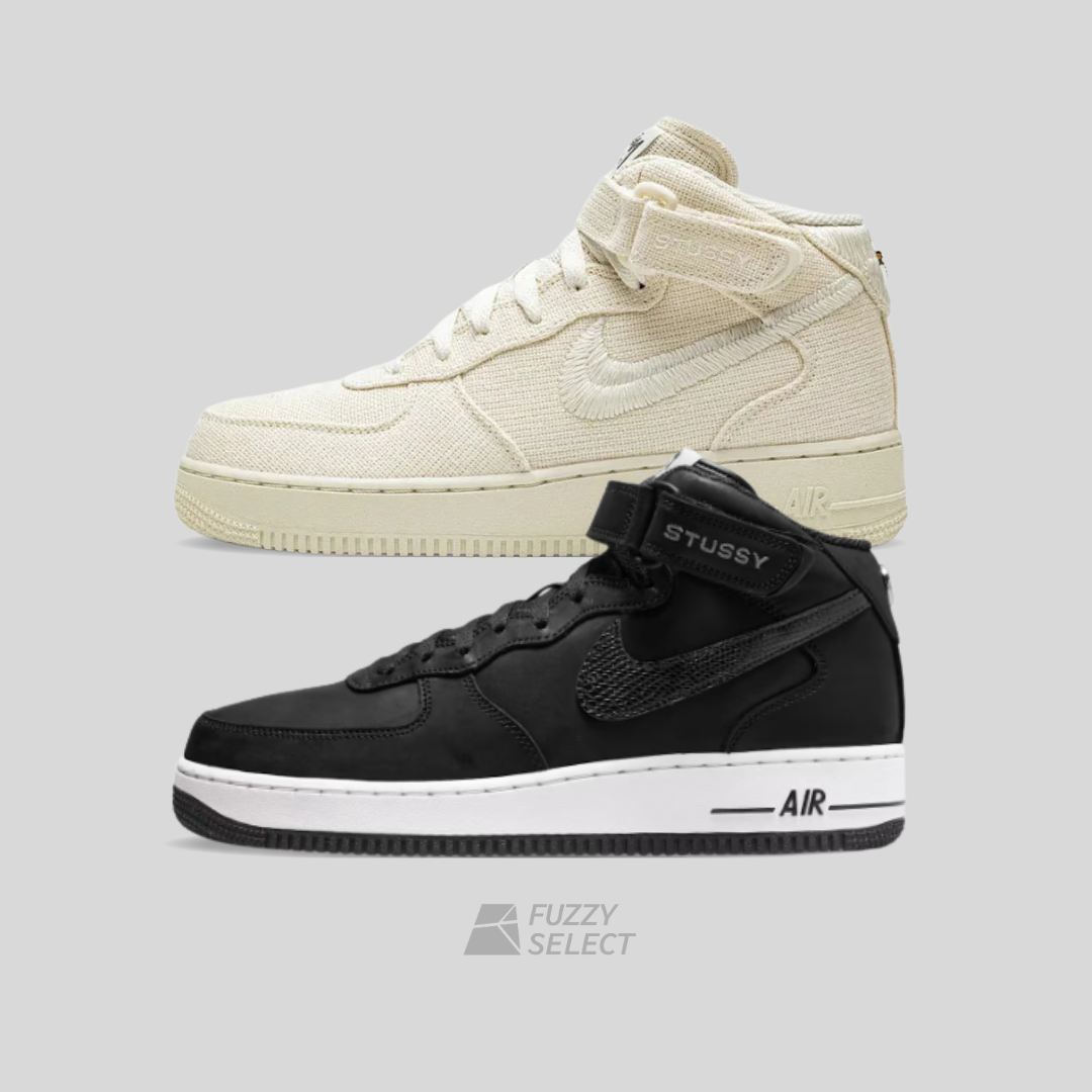 【逢甲FUZZY】Stussy x Air Force 1 Mid "Black/Fossil" 聯名款 黑色 DJ7840-001 沙色 DJ7841-200