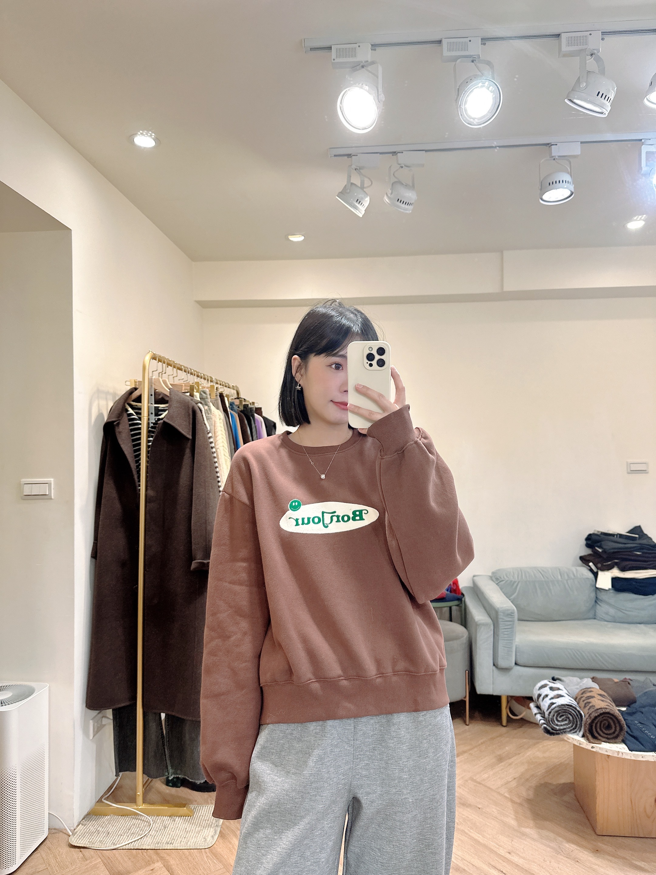 bonjour笑臉內刷毛大學T