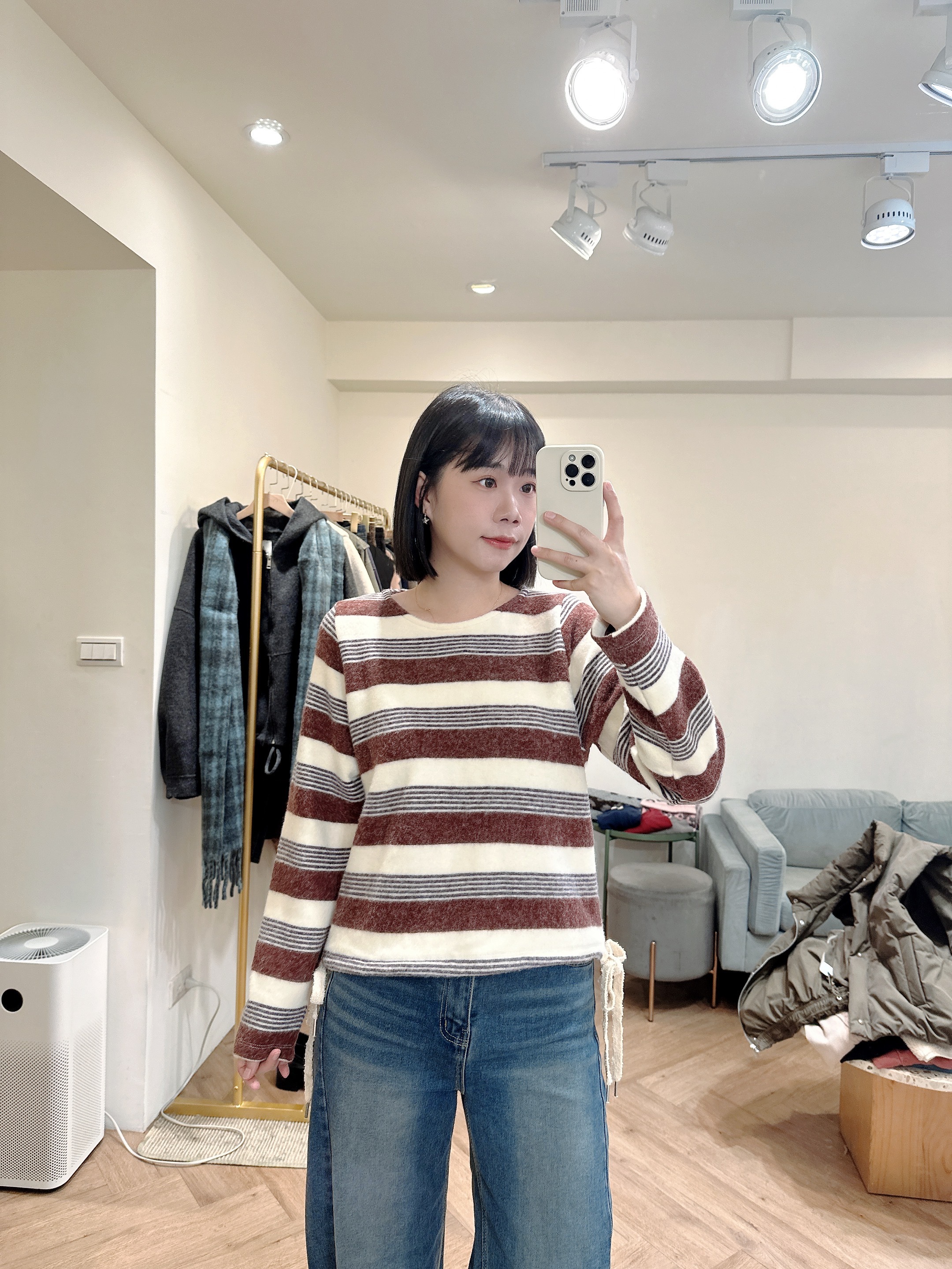 下綁帶條紋上衣