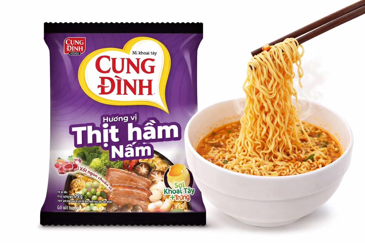 Cung Dinh Instant Noodles with Mushroom and Pork Flavor