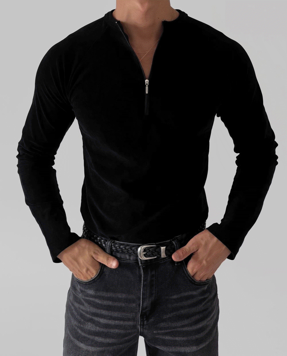 (韓國獨家特價)絲絨半拉鍊長袖T恤