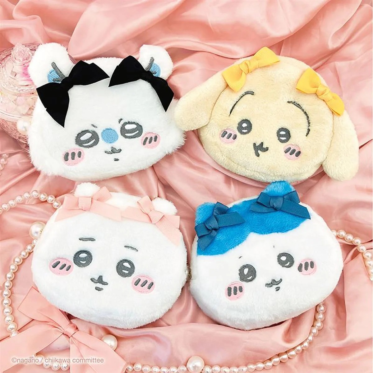 日本限定 Chiikawa 吉伊卡哇 雙蝴蝶結系列 立體頭型化妝袋