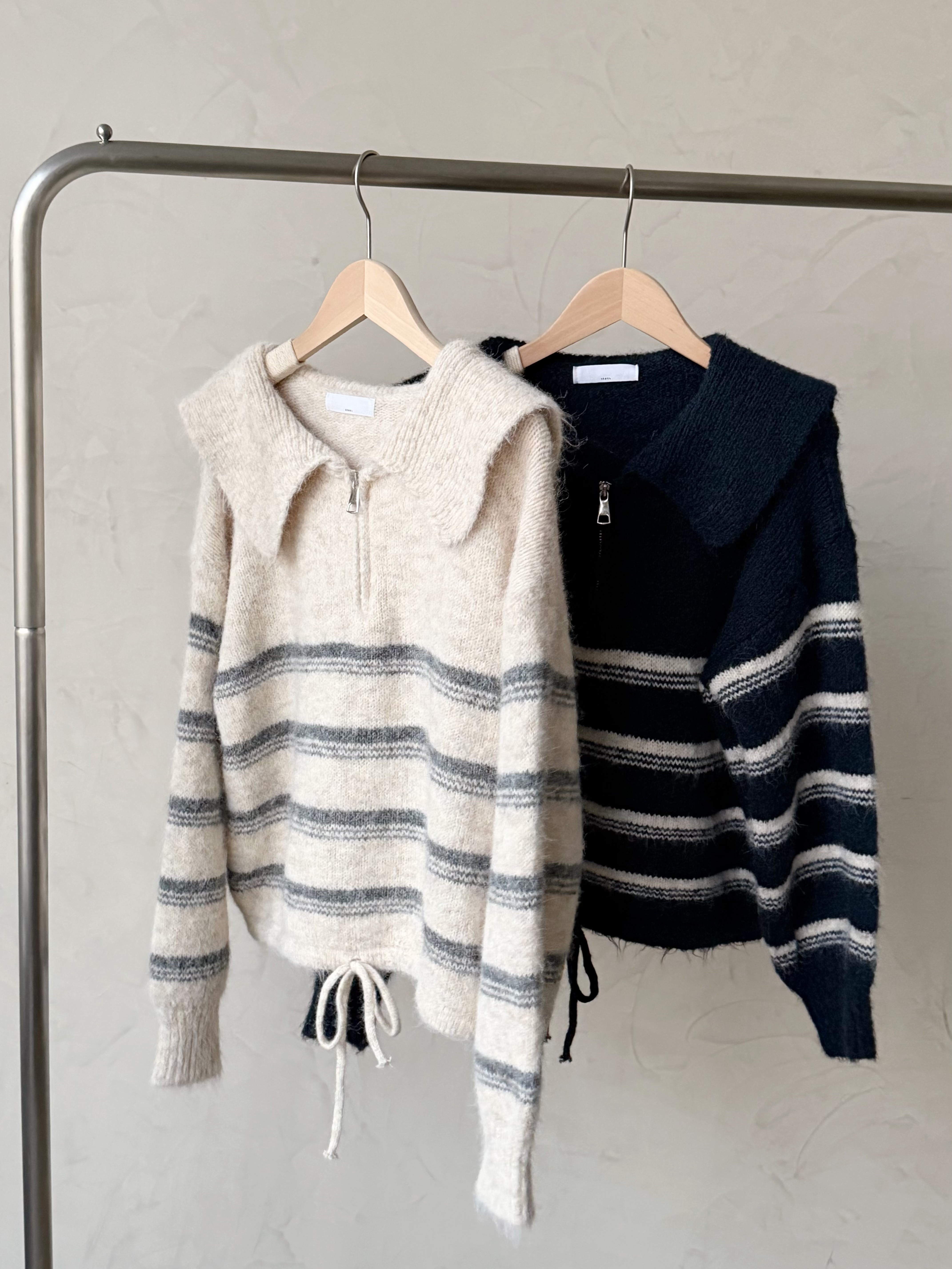 KR427 反領拼色間蝴蝶束腰冷衫-2色