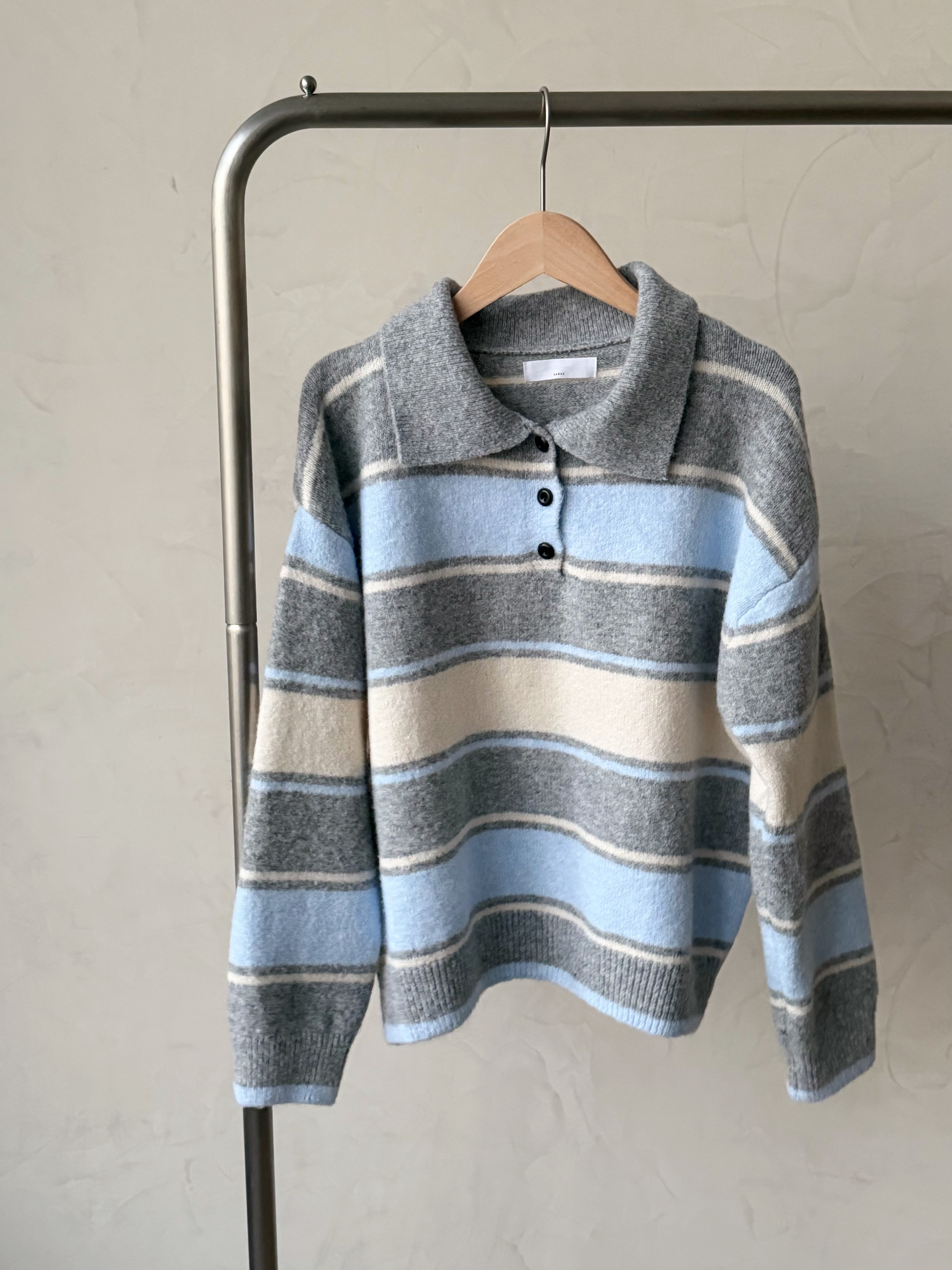 KR429 拼色橫間POLO領冷衫-2色