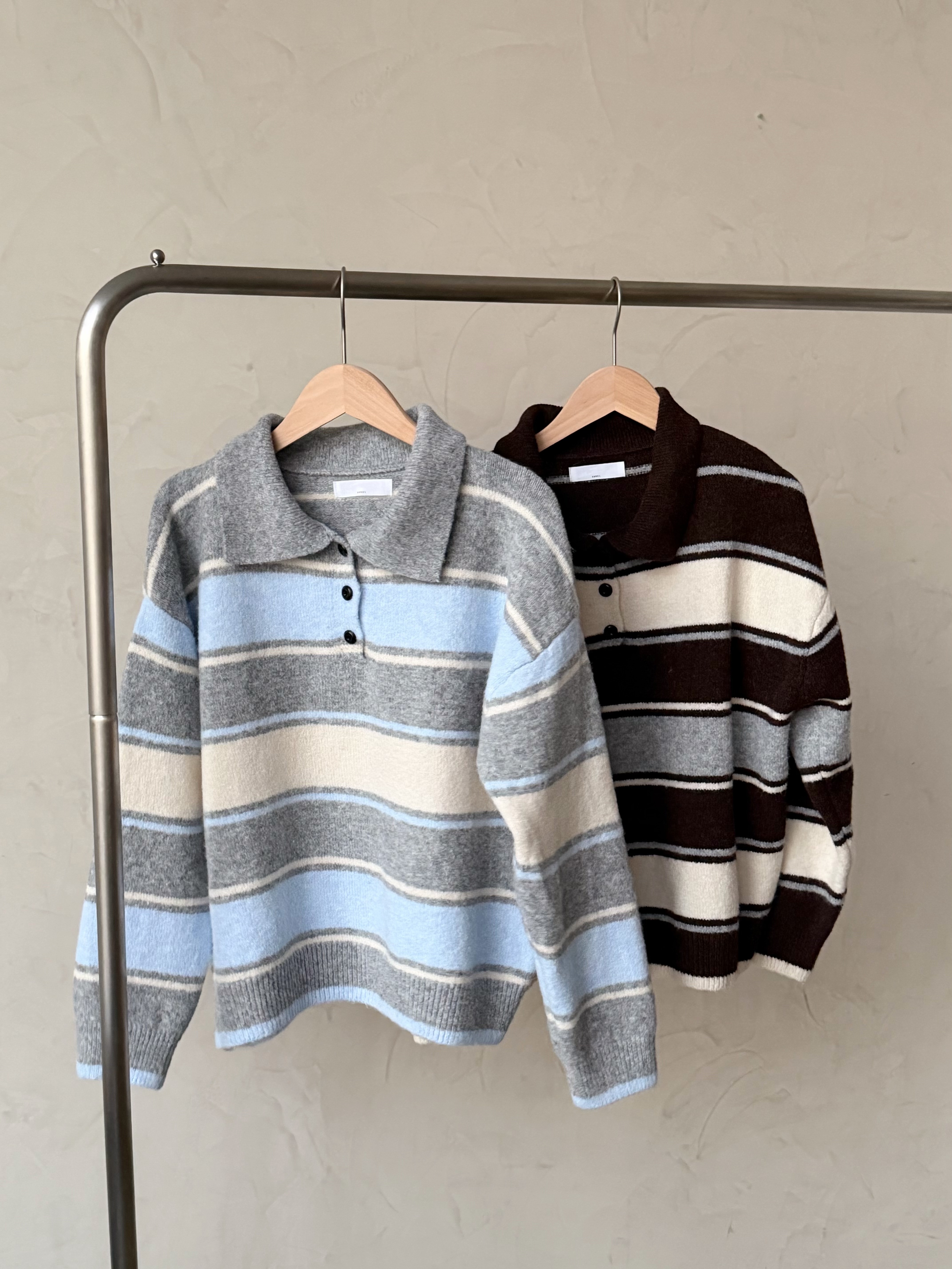 KR429 拼色橫間POLO領冷衫-2色