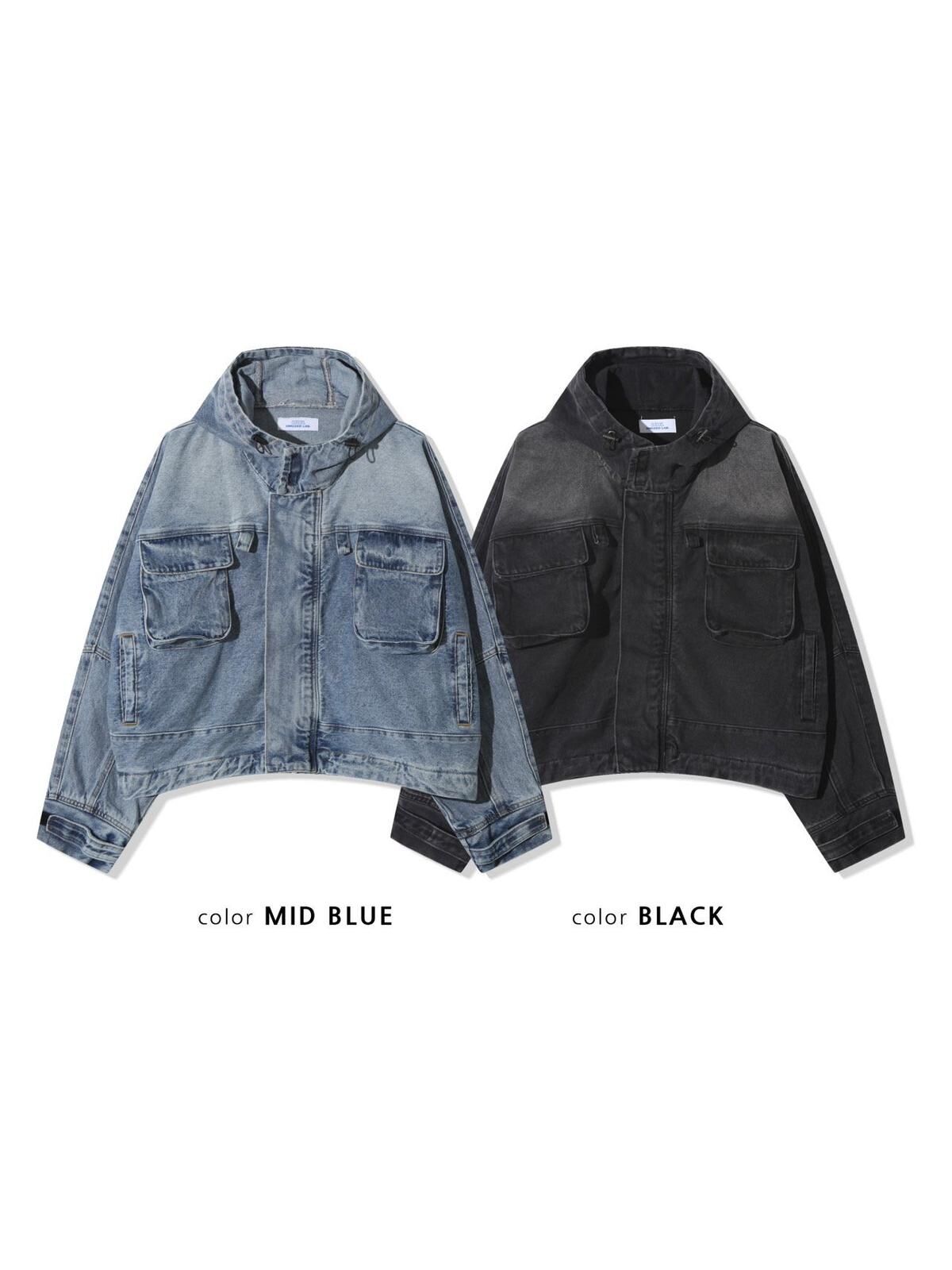 洗水連帽拉鍊牛仔褸 UNUSED-147JK