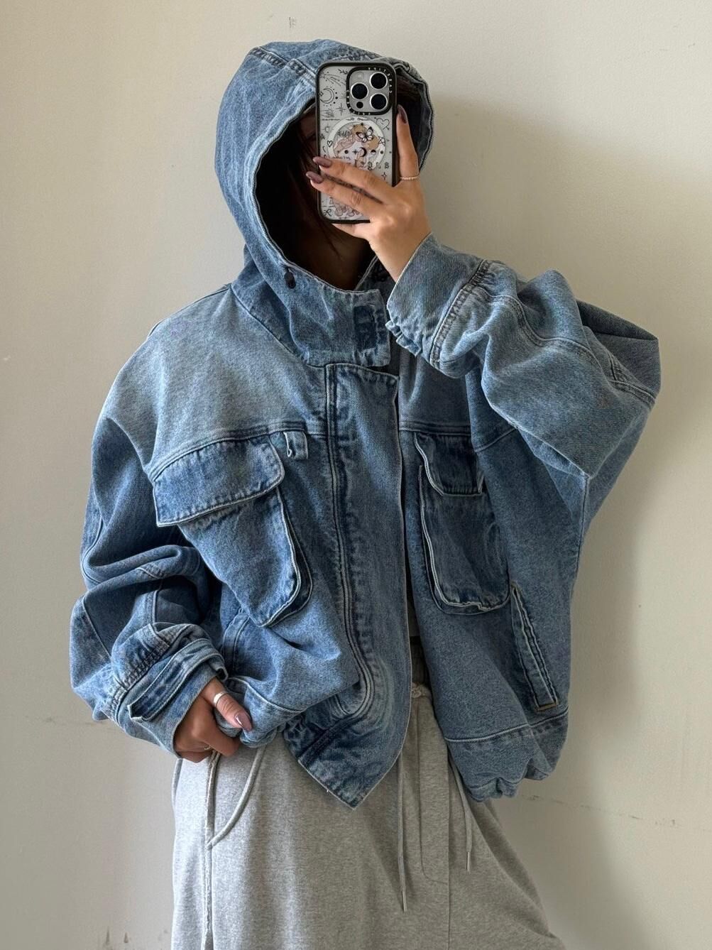 洗水連帽拉鍊牛仔褸 UNUSED-147JK