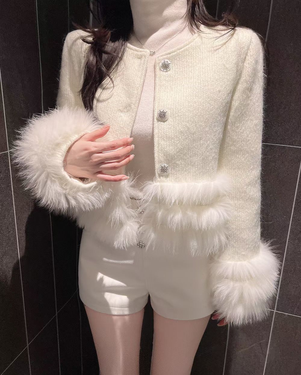 三圈狐狸毛內鴨絨西裝外套