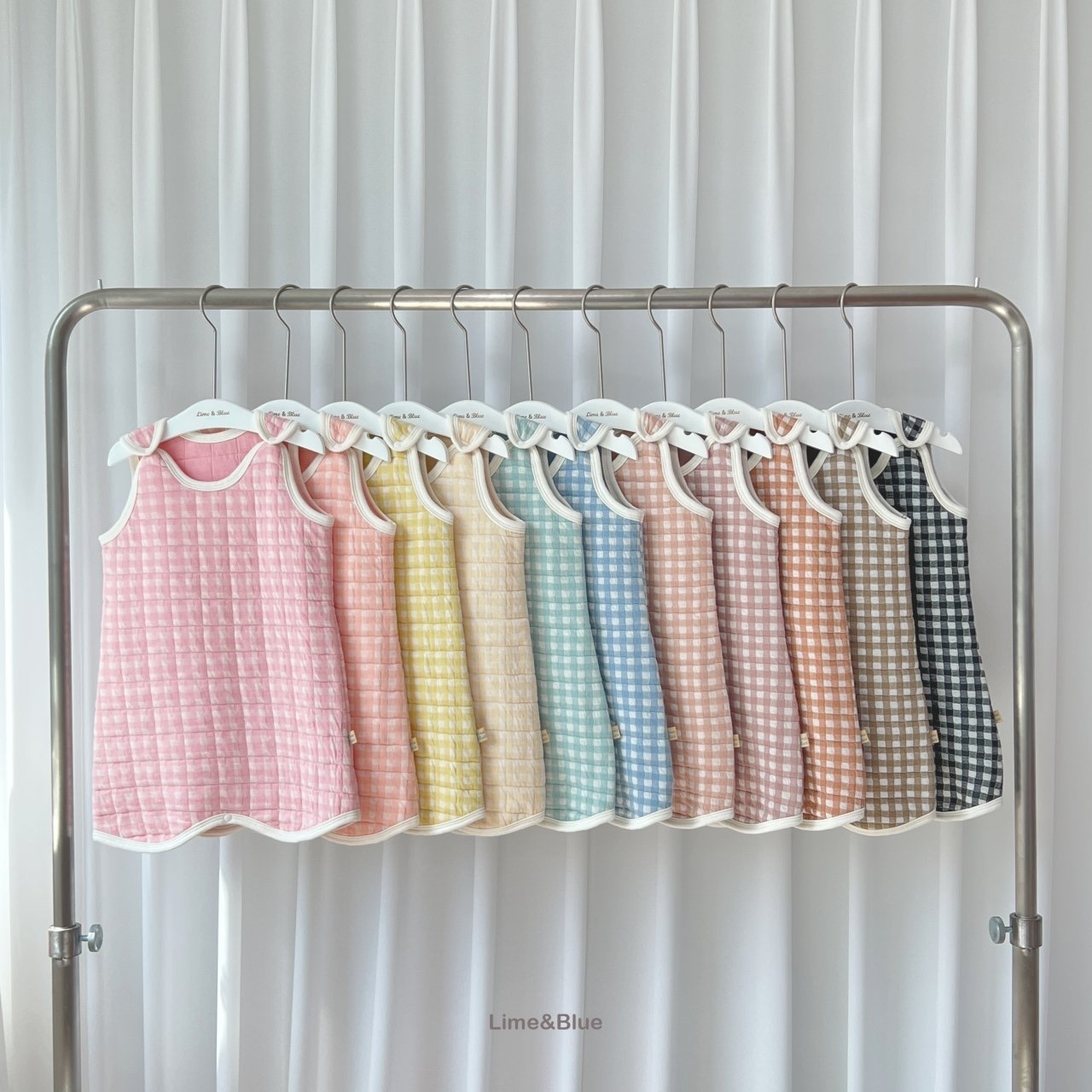 Lime & Blue Checked Quilted Long Sleep Vest