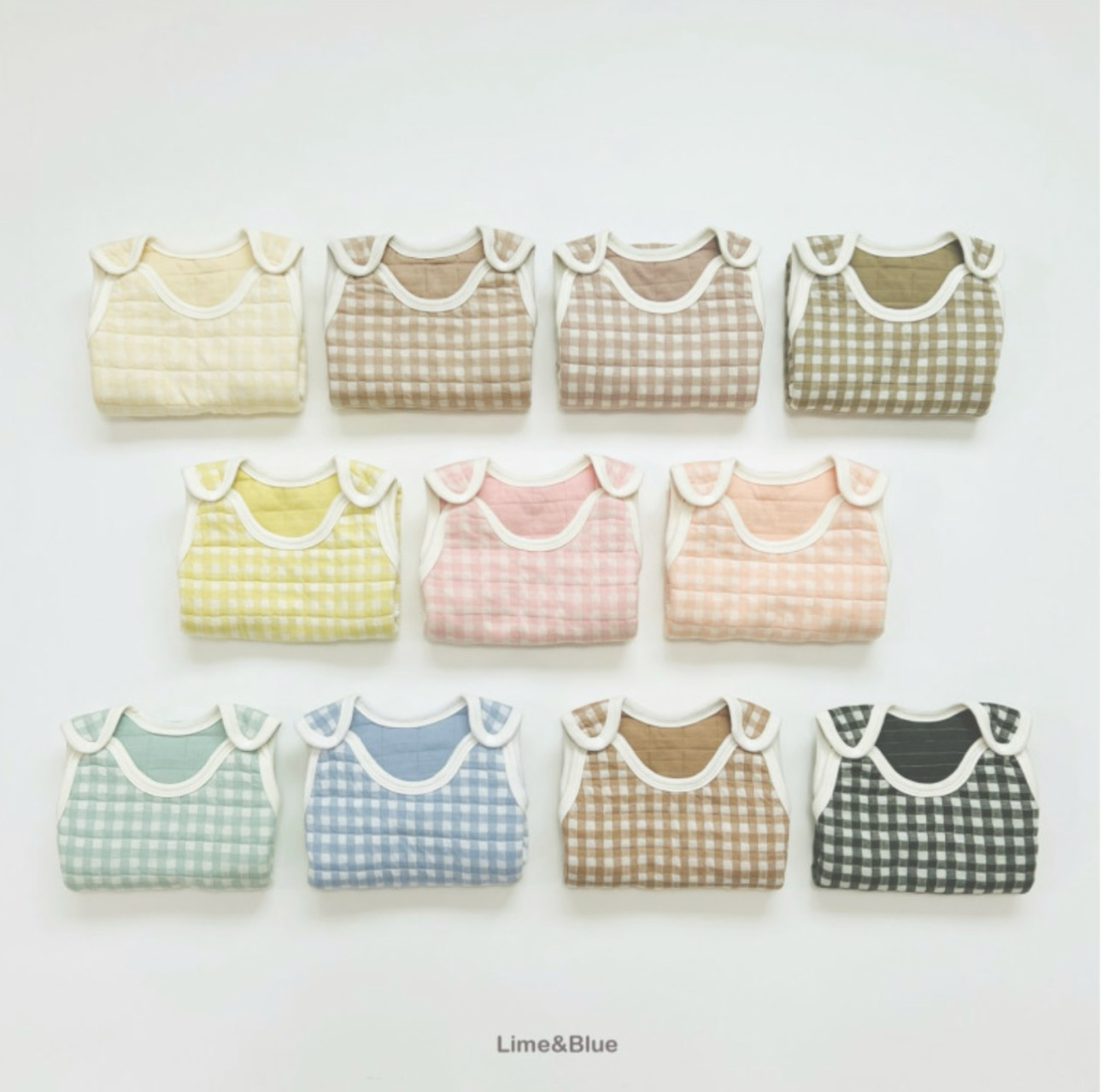 Lime & Blue Checked Quilted Long Sleep Vest