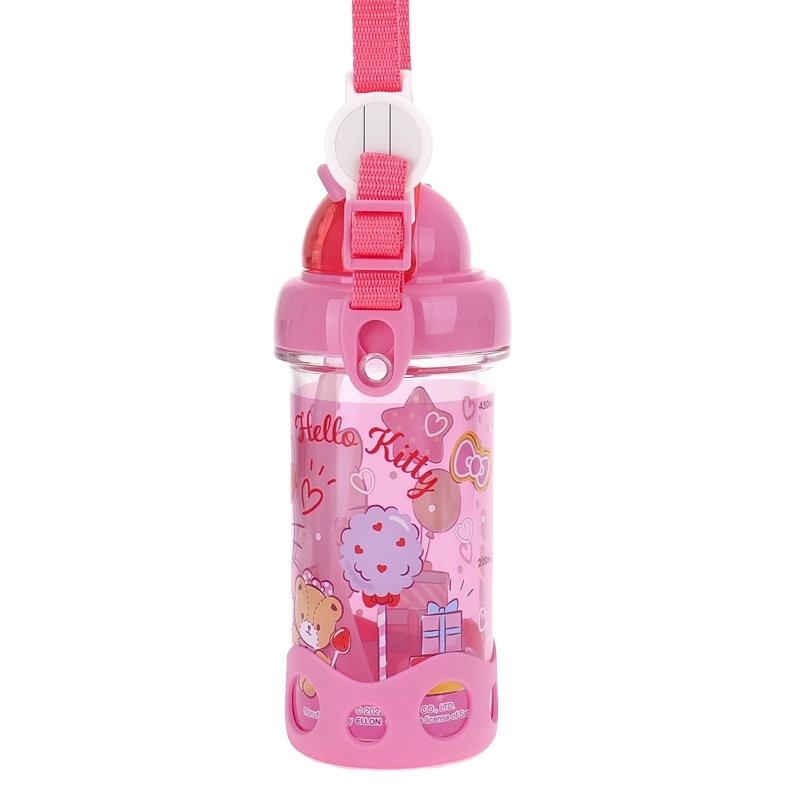 Hello Kitty 450ml BPA & BPS Free 膠水樽連飲管及頸繩