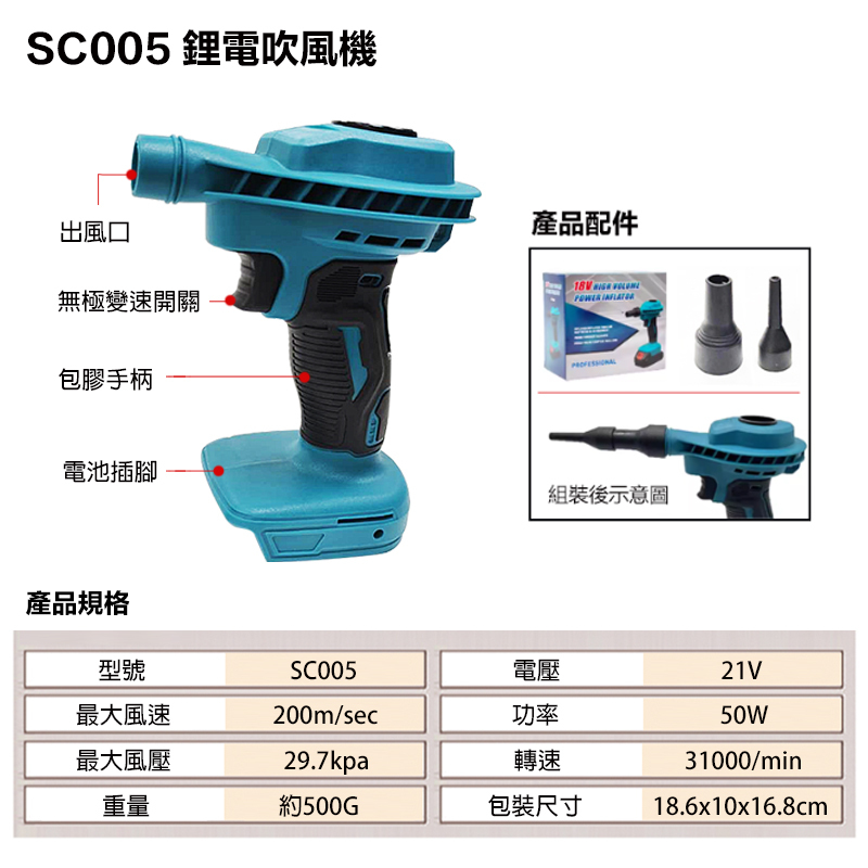 附發票｜SC005｜鋰電吹風機 吹塵 吹風 兩用款 下單送配件 牧田款 手持強力 無線吹塵槍 吹吸兩用