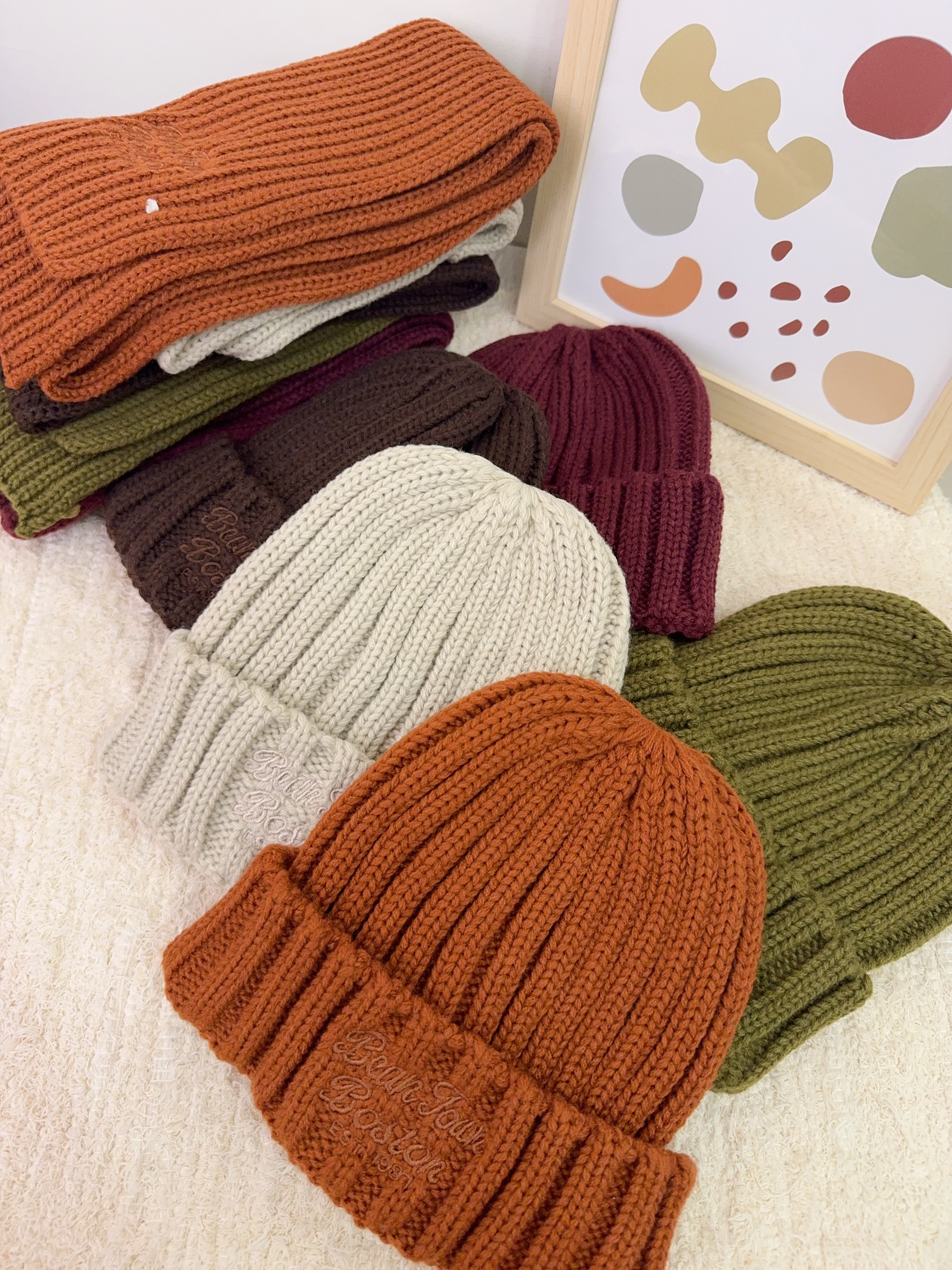 親子款粗針織刺繡毛帽圍巾組-共五色