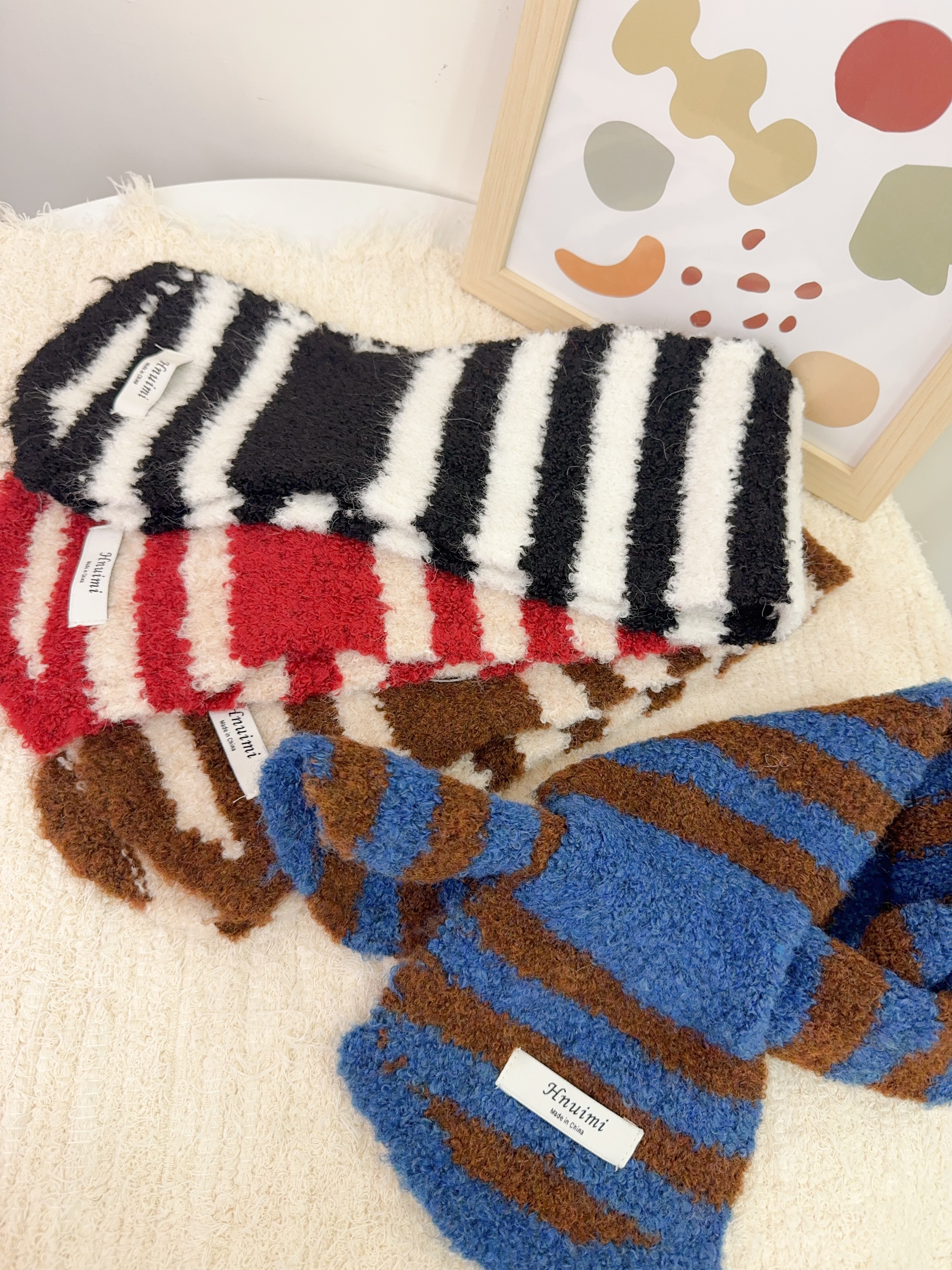 可穿洞橫條紋圍巾