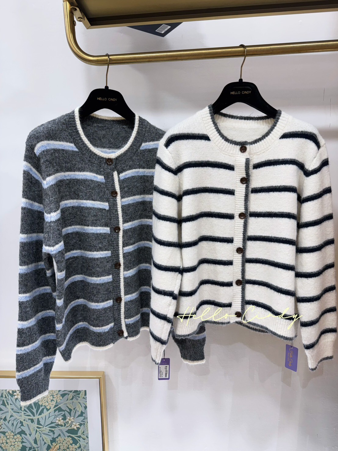 B12123 質感配色的小清新針織毛衣外套