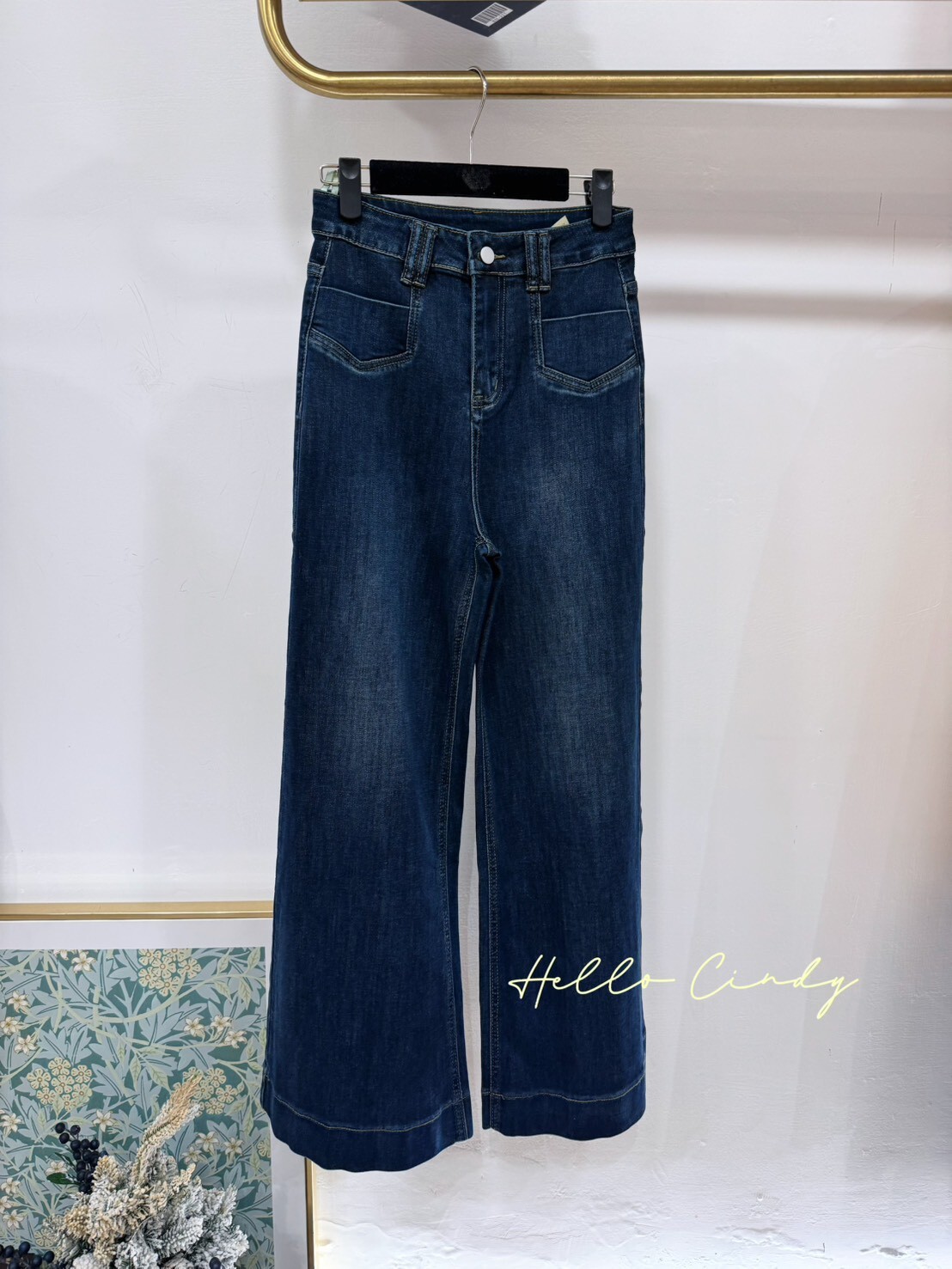 B12137 腿長長的雙口袋喇叭寬褲