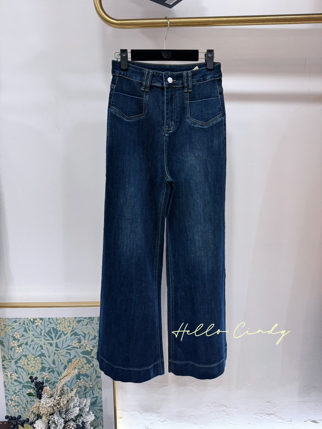 B12137 腿長長的雙口袋喇叭寬褲