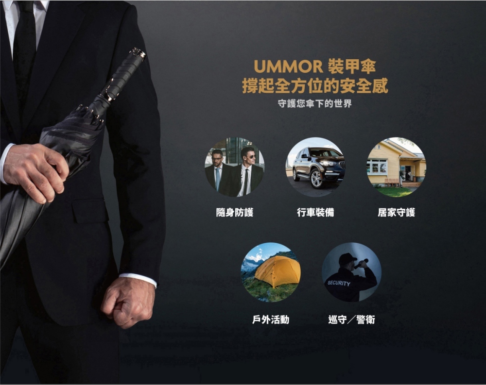 五大特色,一甩瞬間開傘設計,強光嚇阻利器,破窗急難救星,近身防衛裝備,抵禦鋒利器物