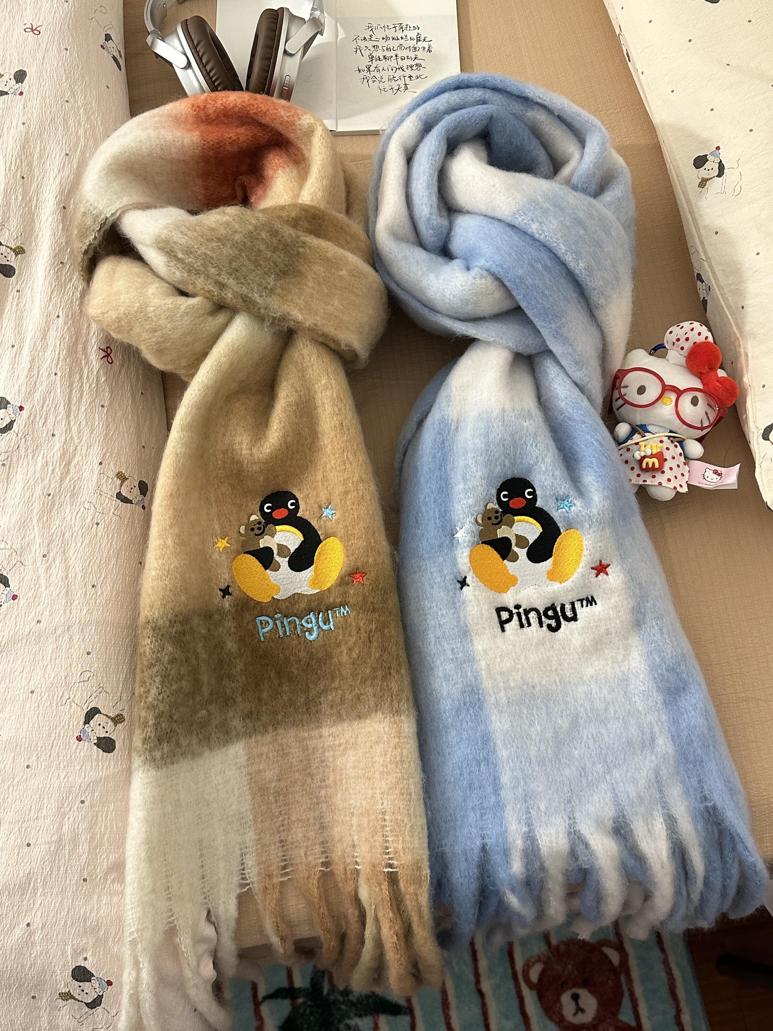 本週限時接單!! PINGU 企鵝家族 正版授權 針織絨毛圍巾 流蘇圍巾 刺繡 3款(任買兩件711免運)/預購
