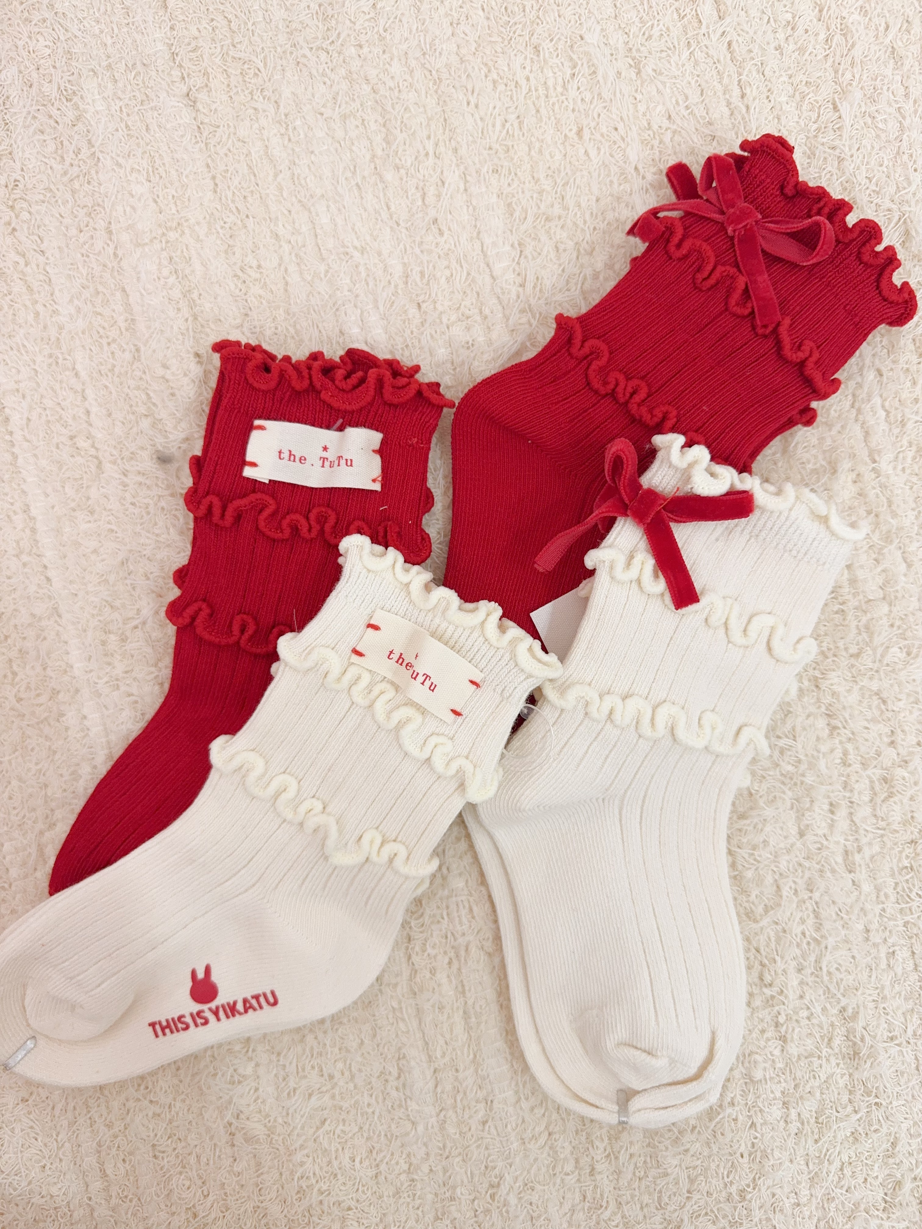 QQ車線紅白襪組4入