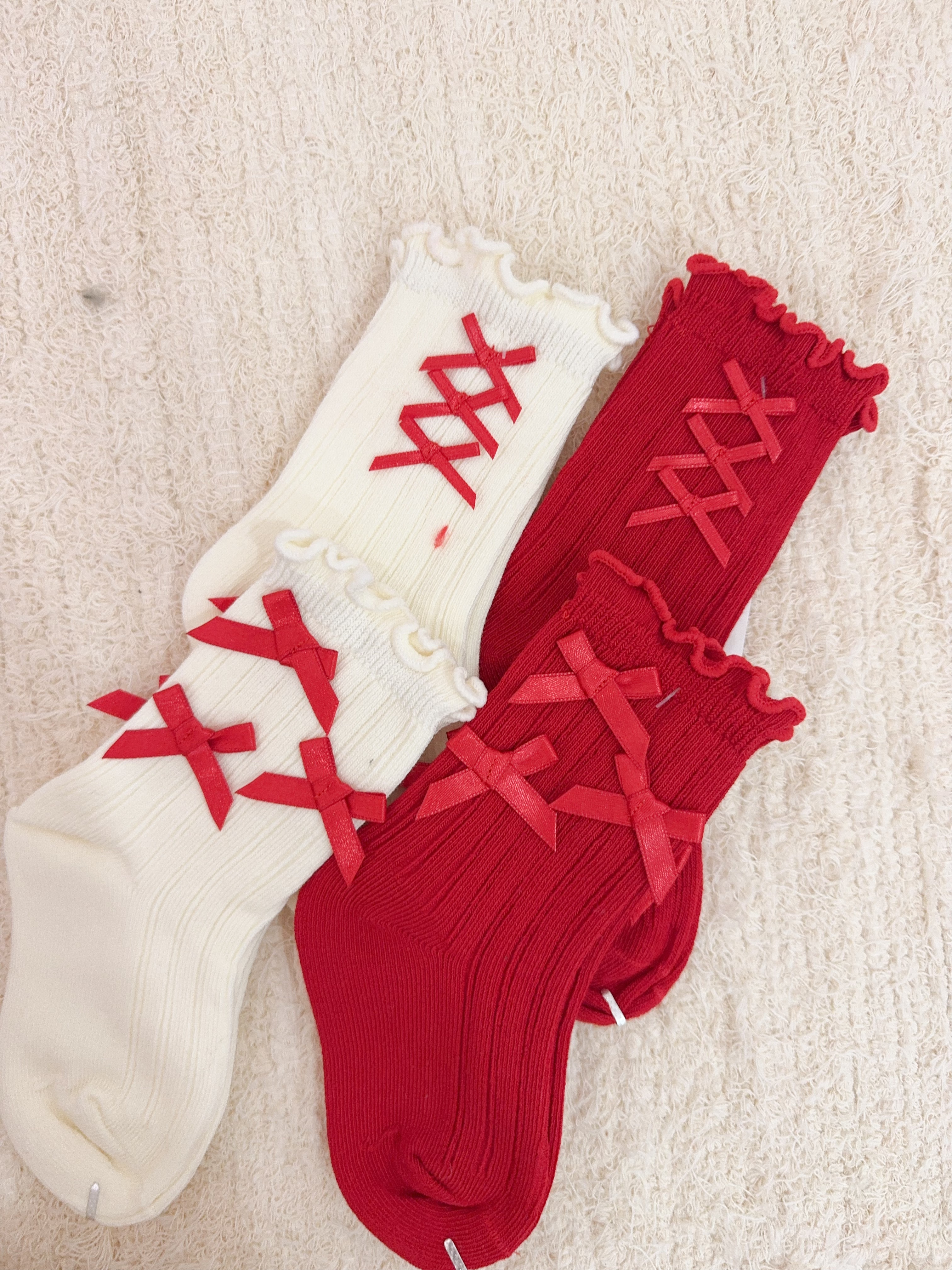 滿滿蝴蝶結木耳邊襪組4入