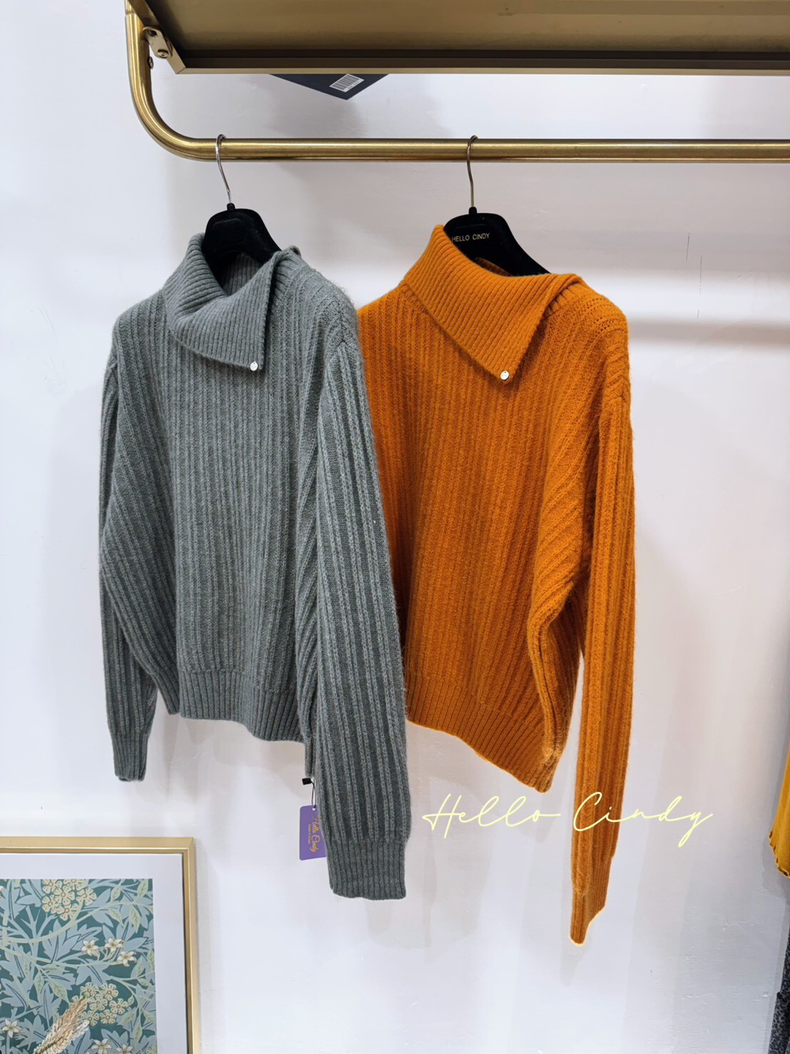 B12142 鬆軟的輕毛感直紋翻領造型針織上衣