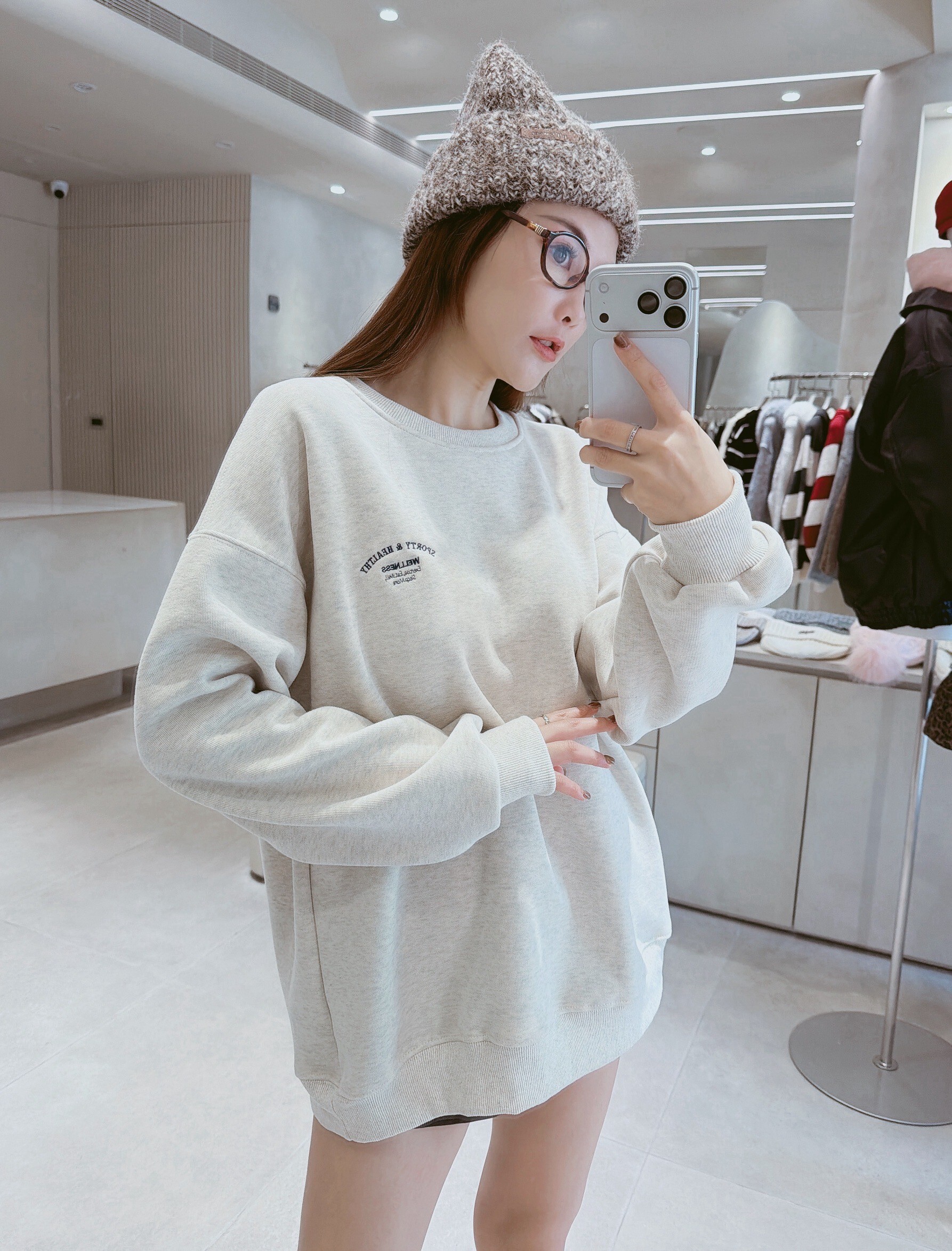 胸前小字刺繡刷毛棉質衣