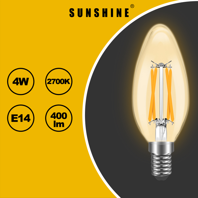LED燈絲椒膽(蠟燭燈膽) 4W E14細螺頭 白光6500K / 黃光2700K LCANG-4E14D/W