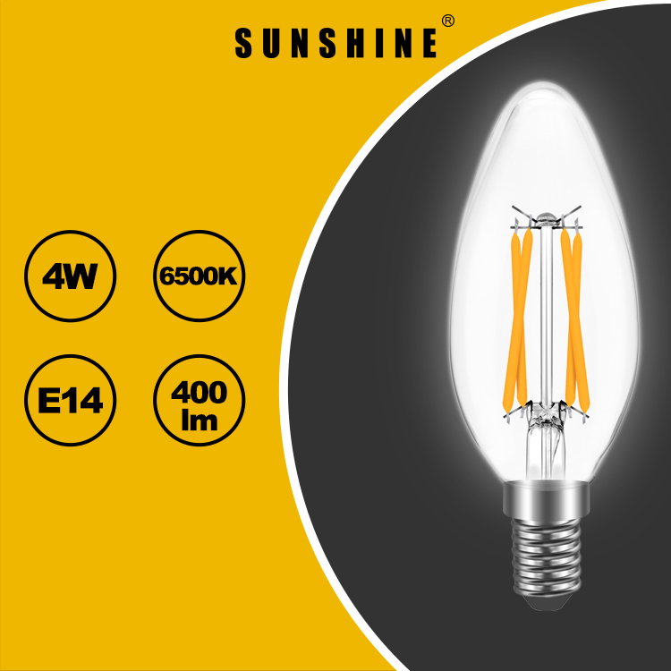 LED燈絲椒膽(蠟燭燈膽) 4W E14細螺頭 白光6500K / 黃光2700K LCANG-4E14D/W