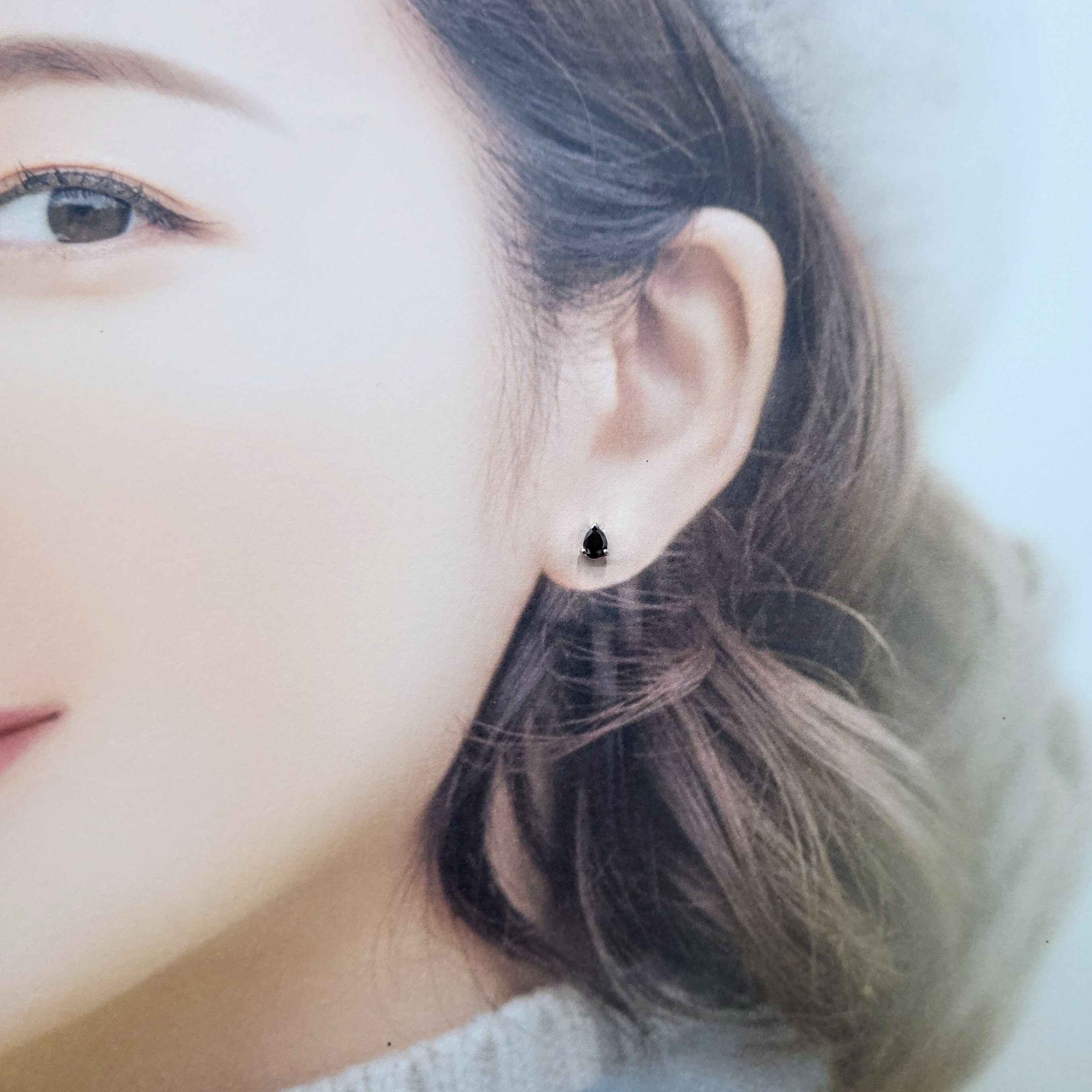 全新18K白金【主石35份梨形咖啡鑽】單耳環