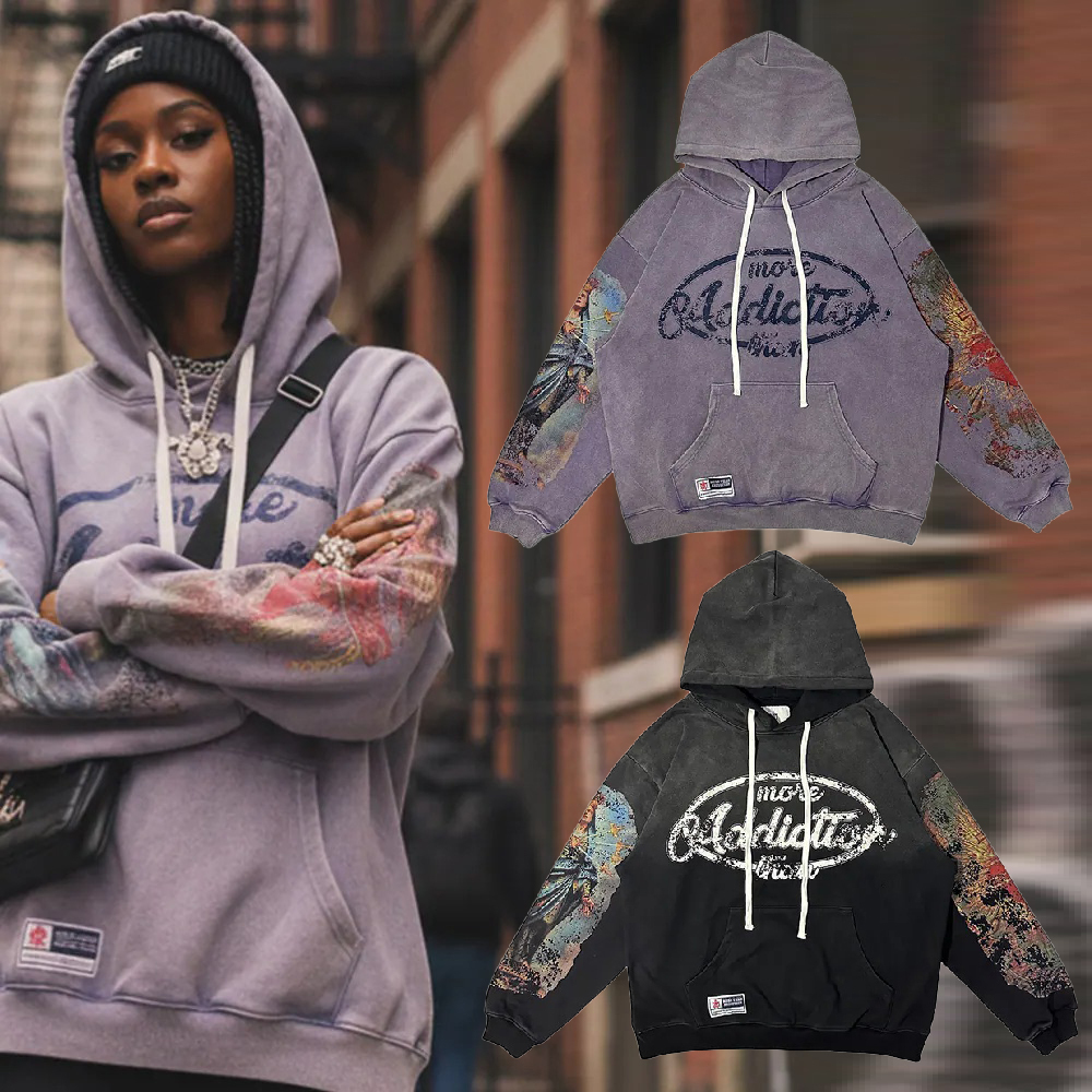 MTA PATTERN WASH HOODIE 黑色 紫色 重磅 水洗 印花 連帽 上衣 帽T【M25AWHD01】
