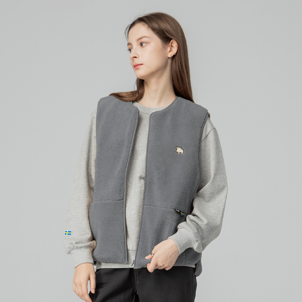 羊羔毛拼接鋪棉保暖背心外套(灰)女款