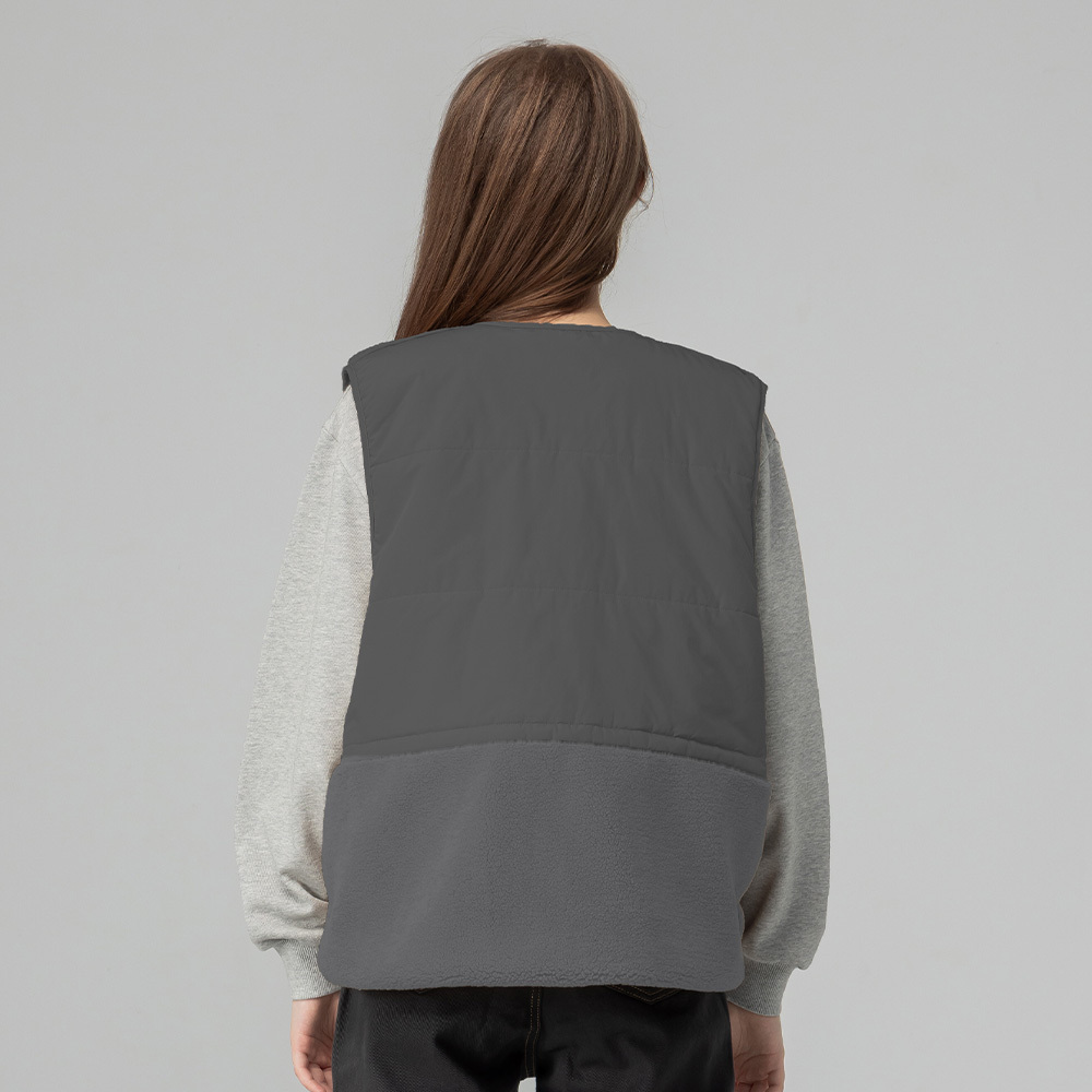 羊羔毛拼接鋪棉保暖背心外套(灰)女款