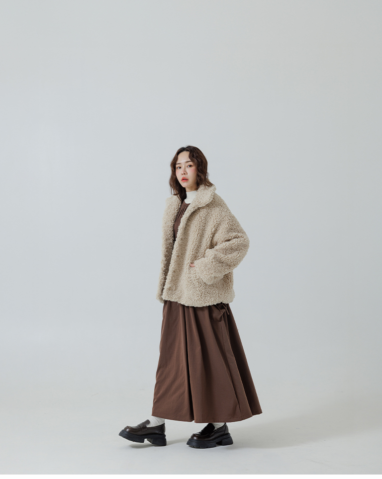 Textured Q-fur button-down wide-leg coat, available in three colors【02071679】in stock+pre-order